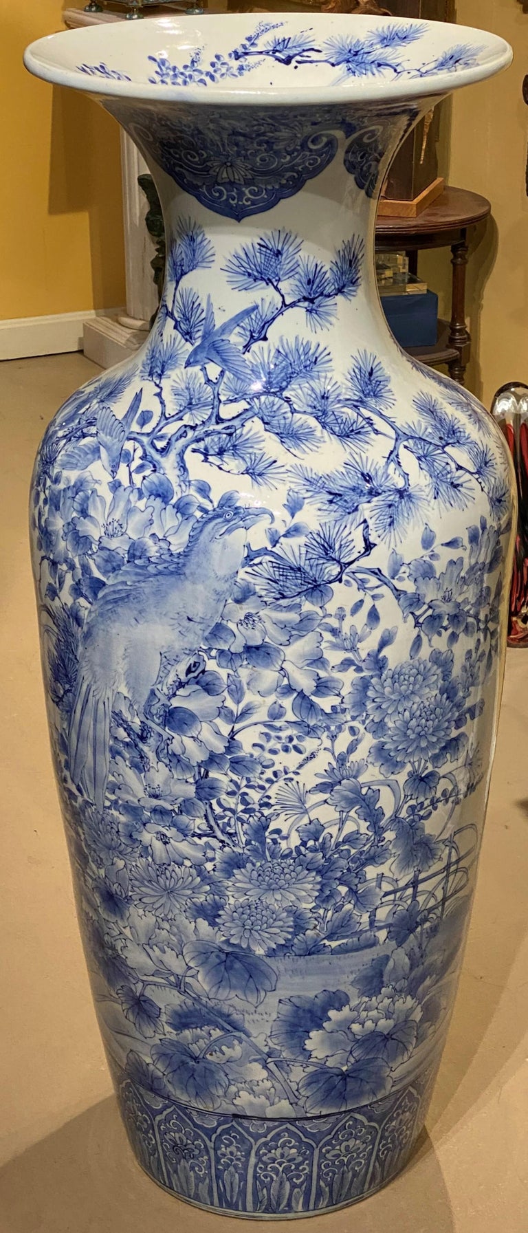 19th/20thc Japanese Blue and White Porcelain Large Floor Vase with