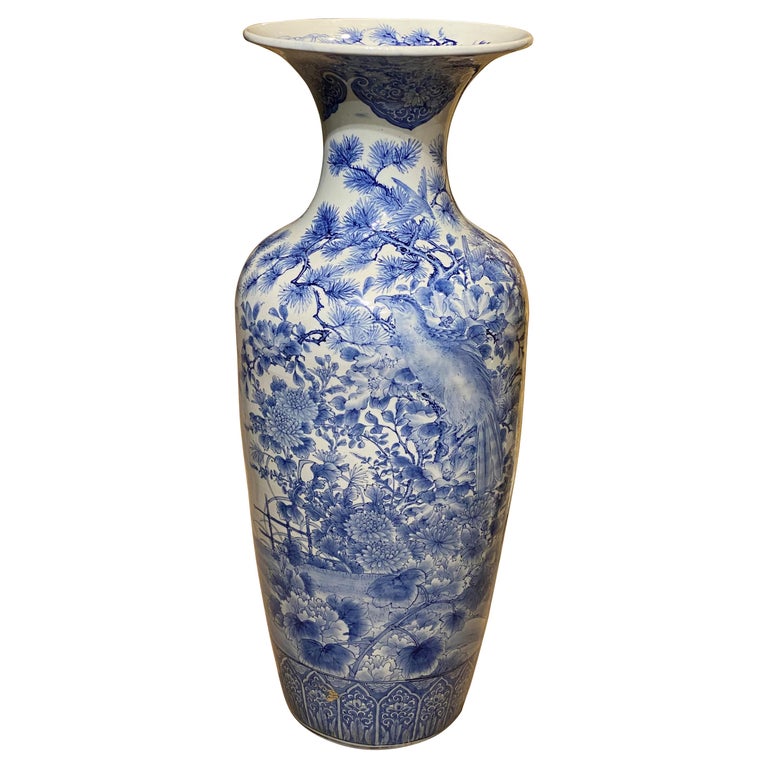 19th/20thc Japanese Blue and White Porcelain Large Floor Vase with