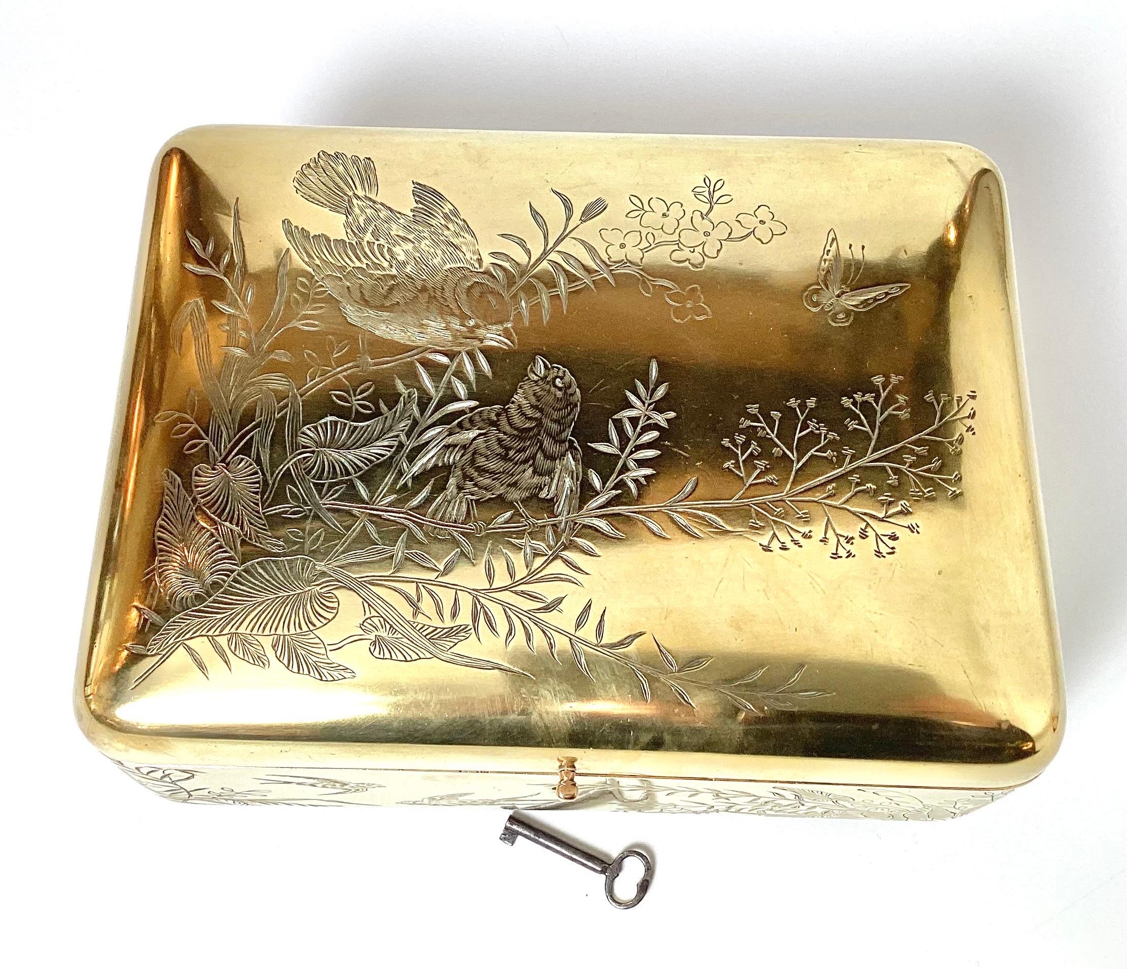 English 19th a Polished Brass Aesthetic Movement Jewelry or Table Box