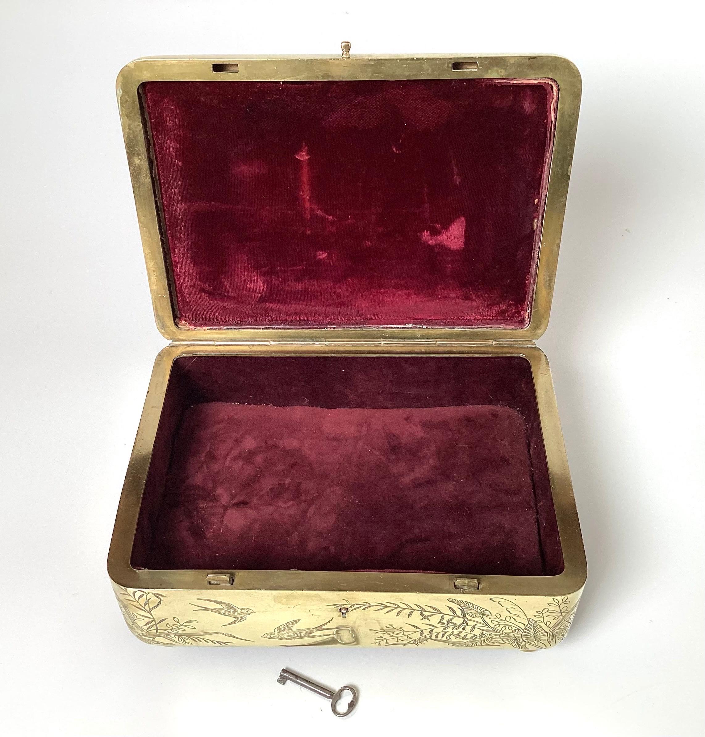 19th a Polished Brass Aesthetic Movement Jewelry or Table Box 1