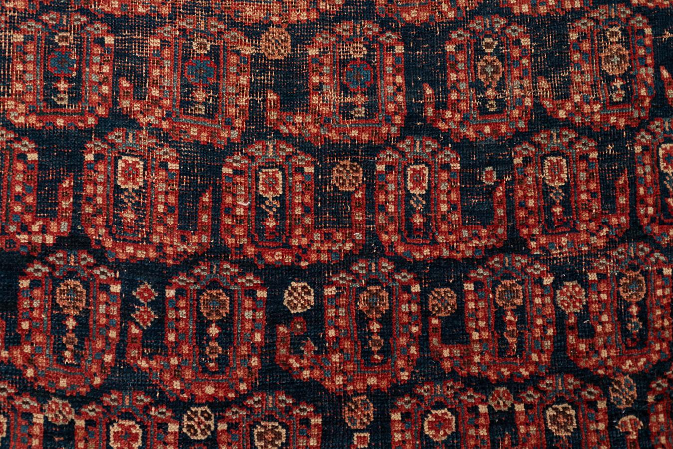 Afshar -  Southern Persia
You will be fascinated by this highly sophisticated rug, woven some 150 years ago by the Persian Afshar nomads. Featuring a repeating design and precise detailing, this large Afshar has a surprising level of sharpness and
