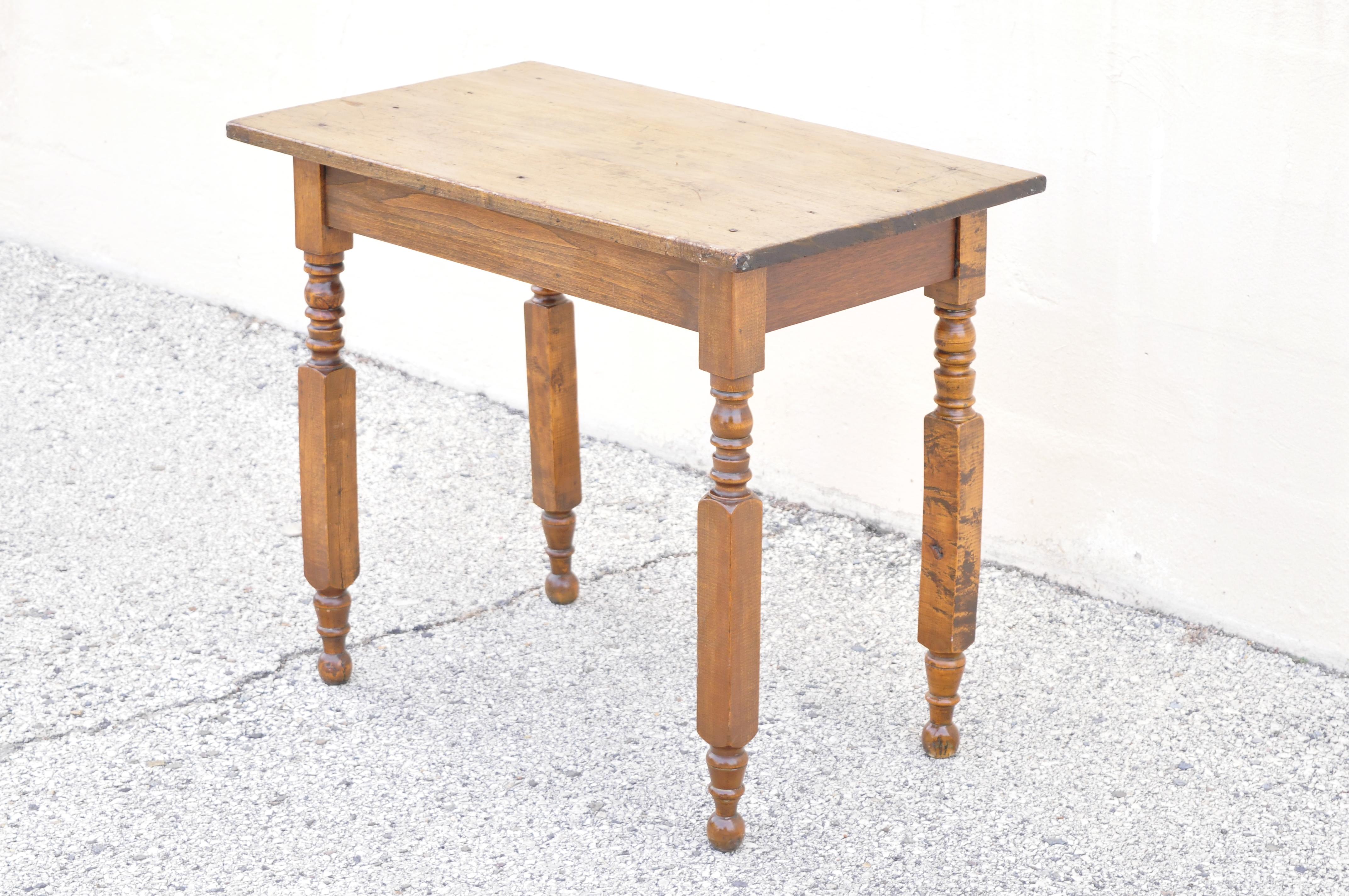 19th American Colonial Walnut Maple Small Desk Side Table with Turn Carved Legs 2