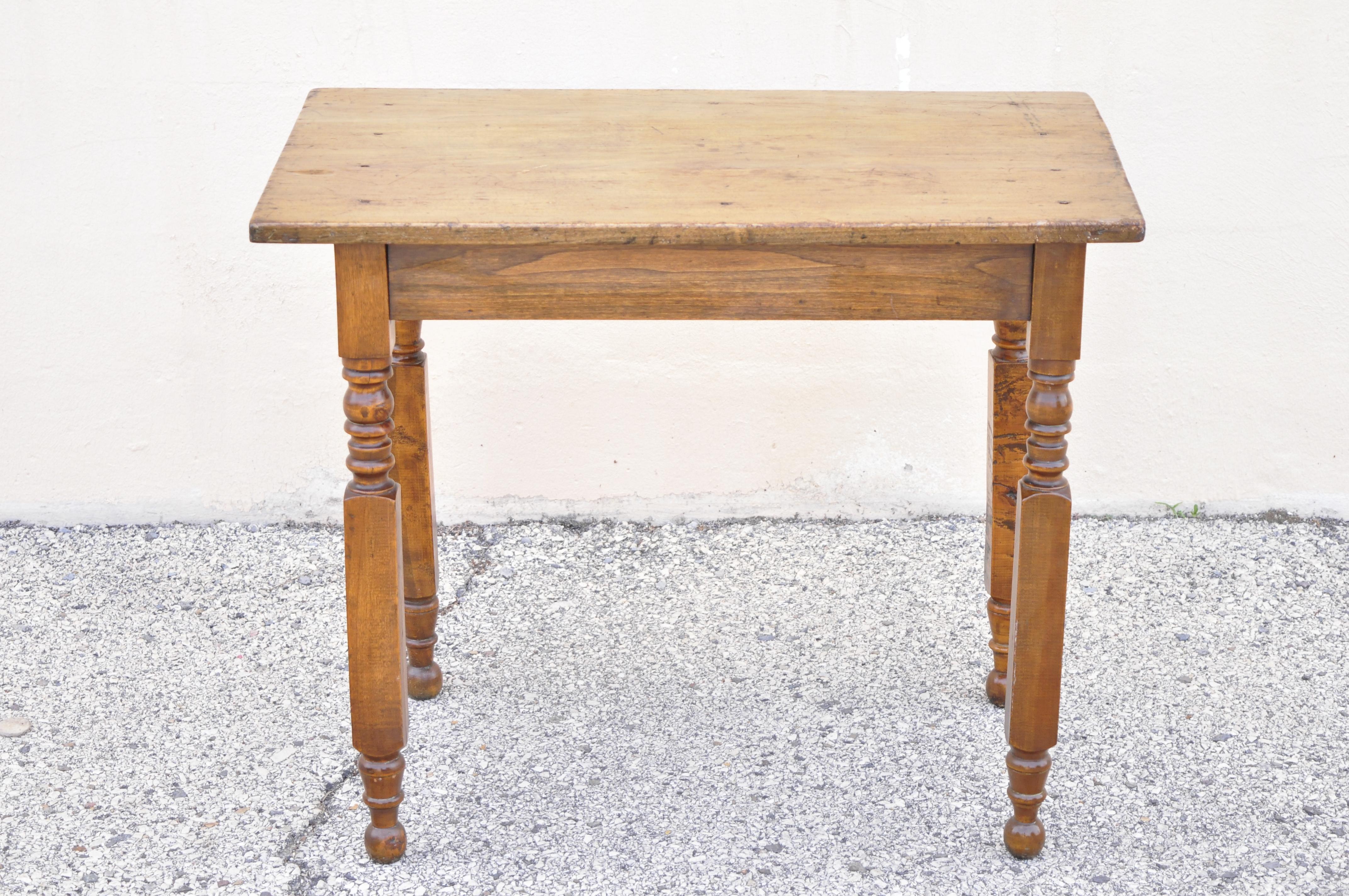 19th American Colonial Walnut Maple Small Desk Side Table with Turn Carved Legs 3