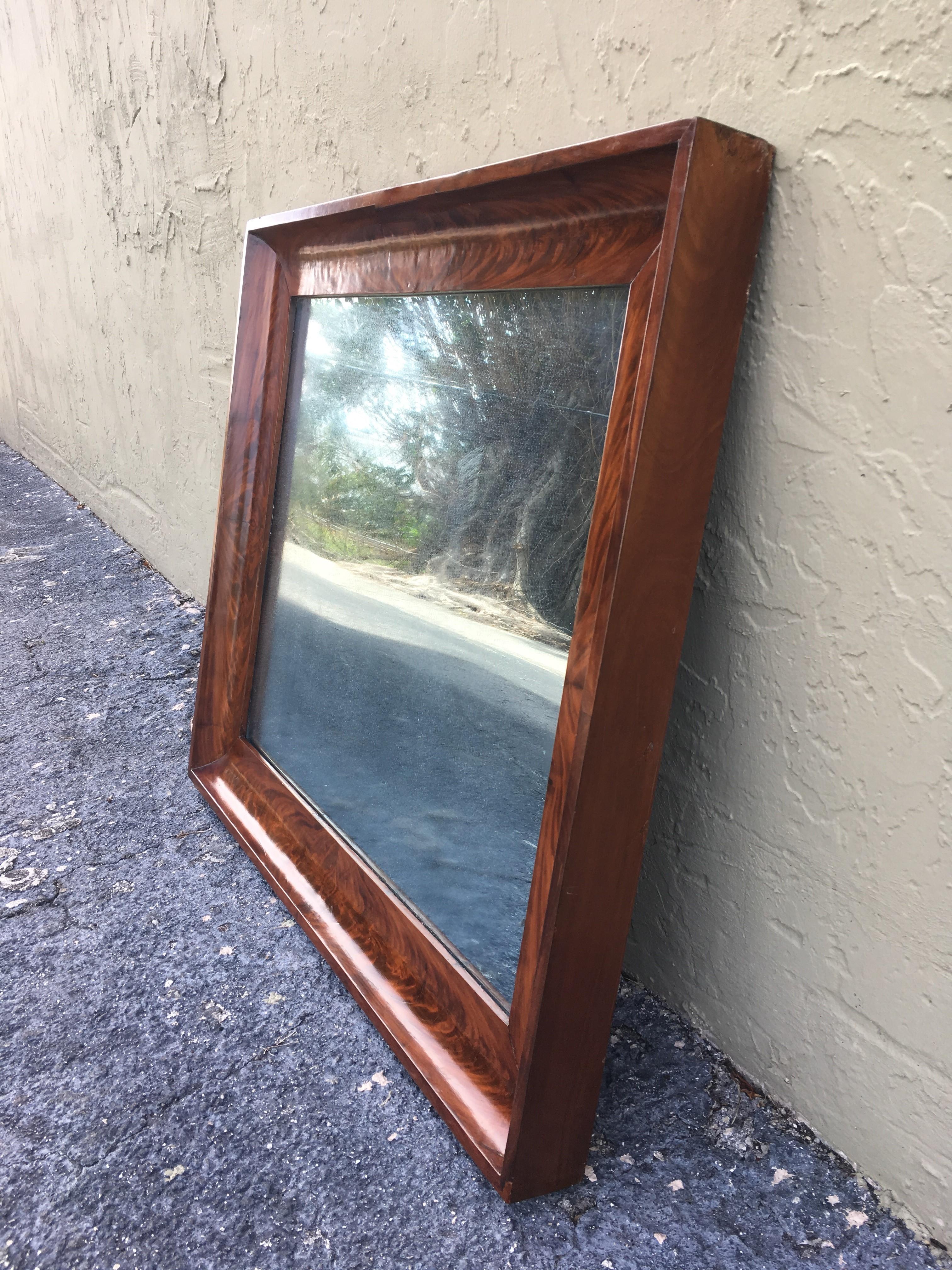 Spanish 19th Antique Bevelled Frame Burl Mahogany Mirror