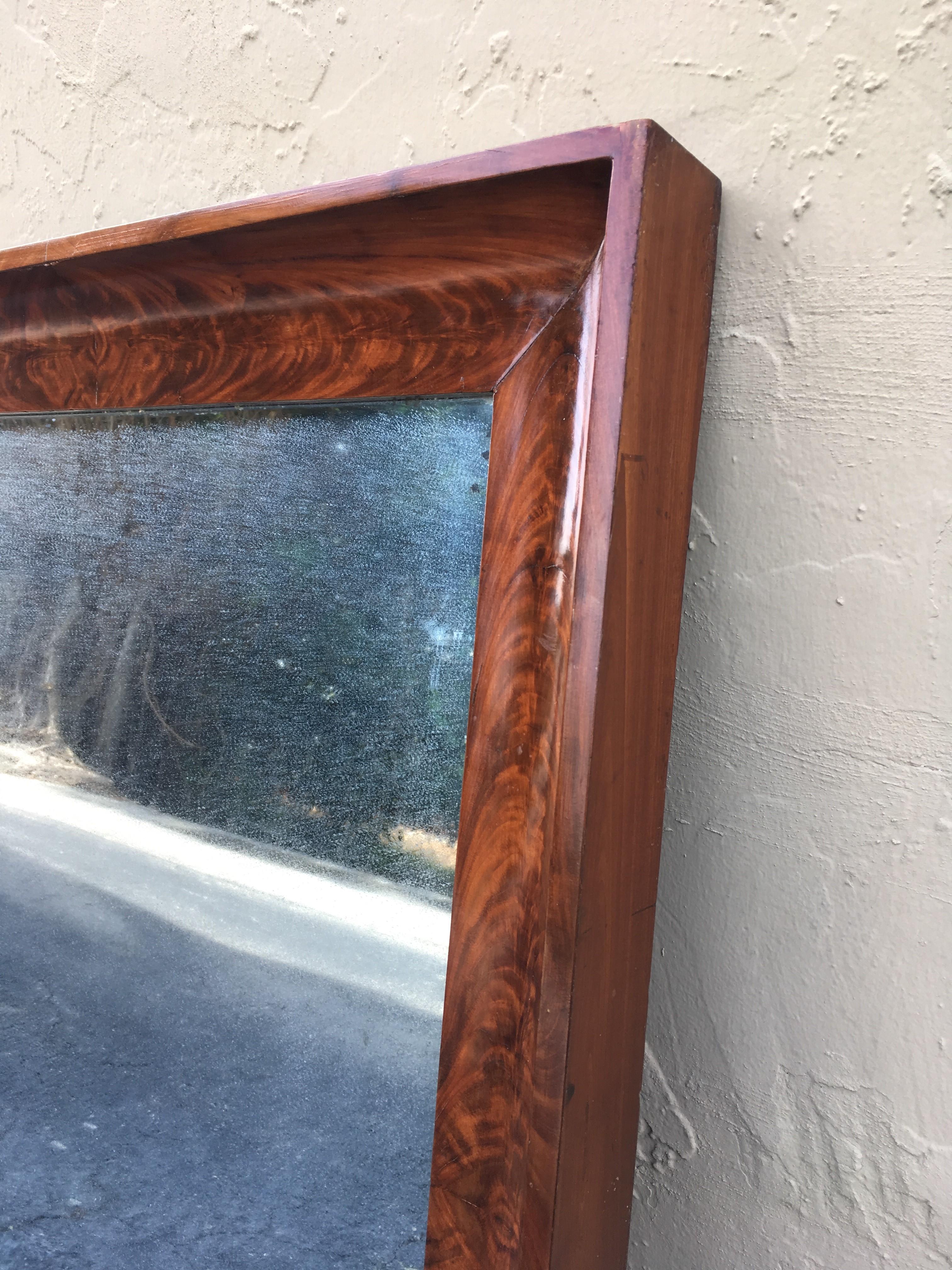 19th Antique Bevelled Frame Burl Mahogany Mirror In Good Condition In Miami, FL