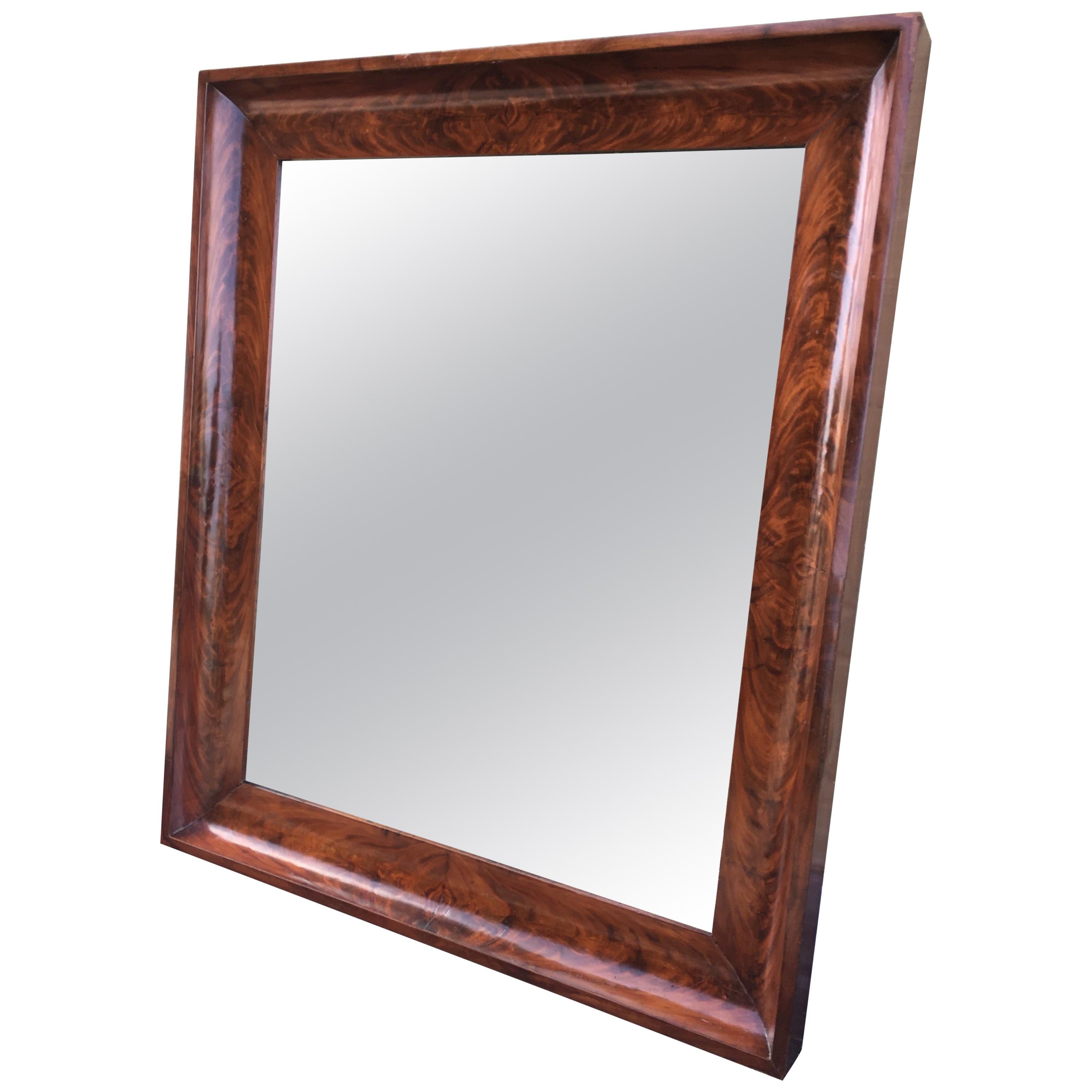 19th Antique Bevelled Frame Burl Mahogany Mirror