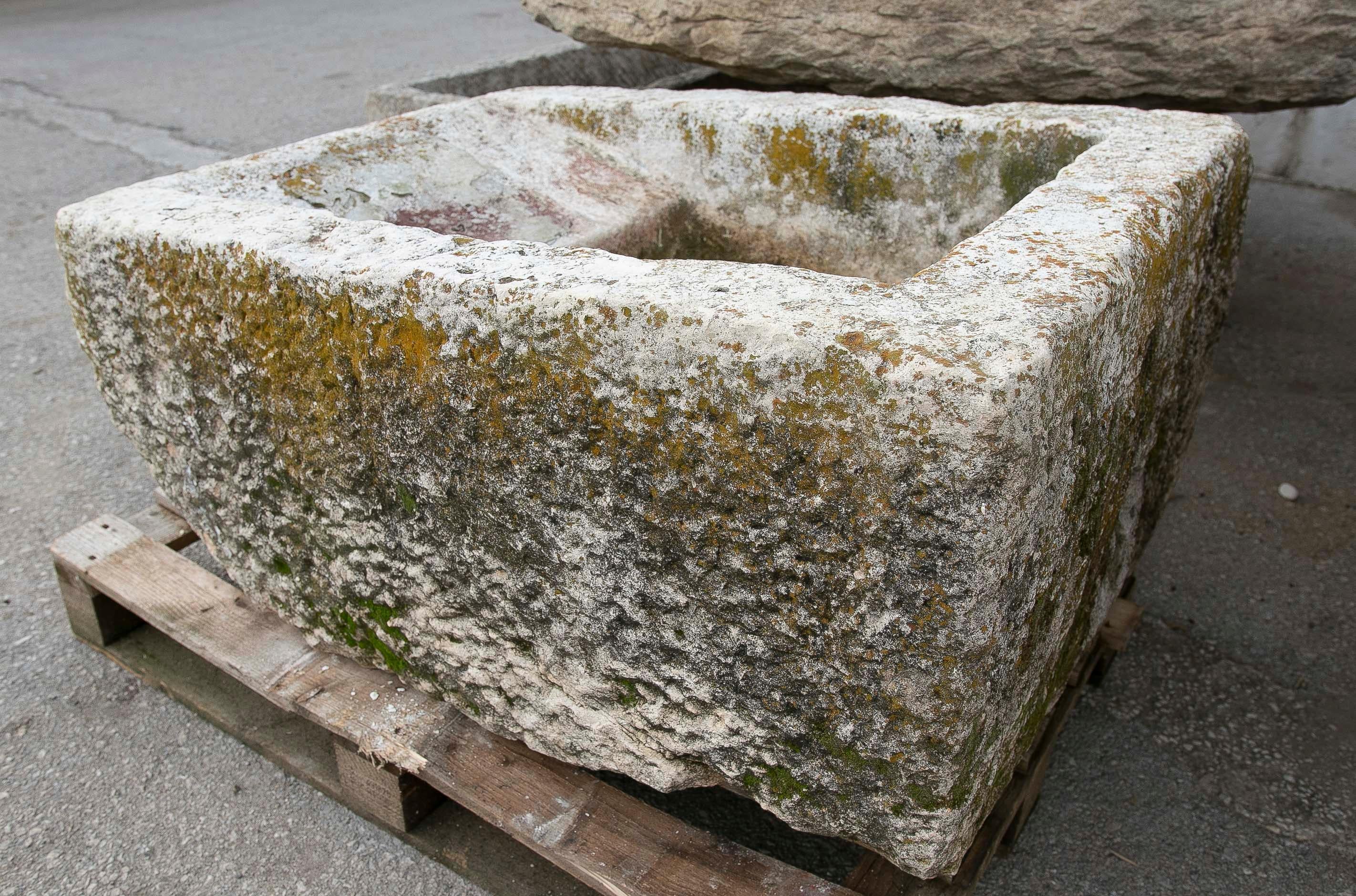 19th Antique Carved Stone Laundry Sink with Natural Patina For Sale 4