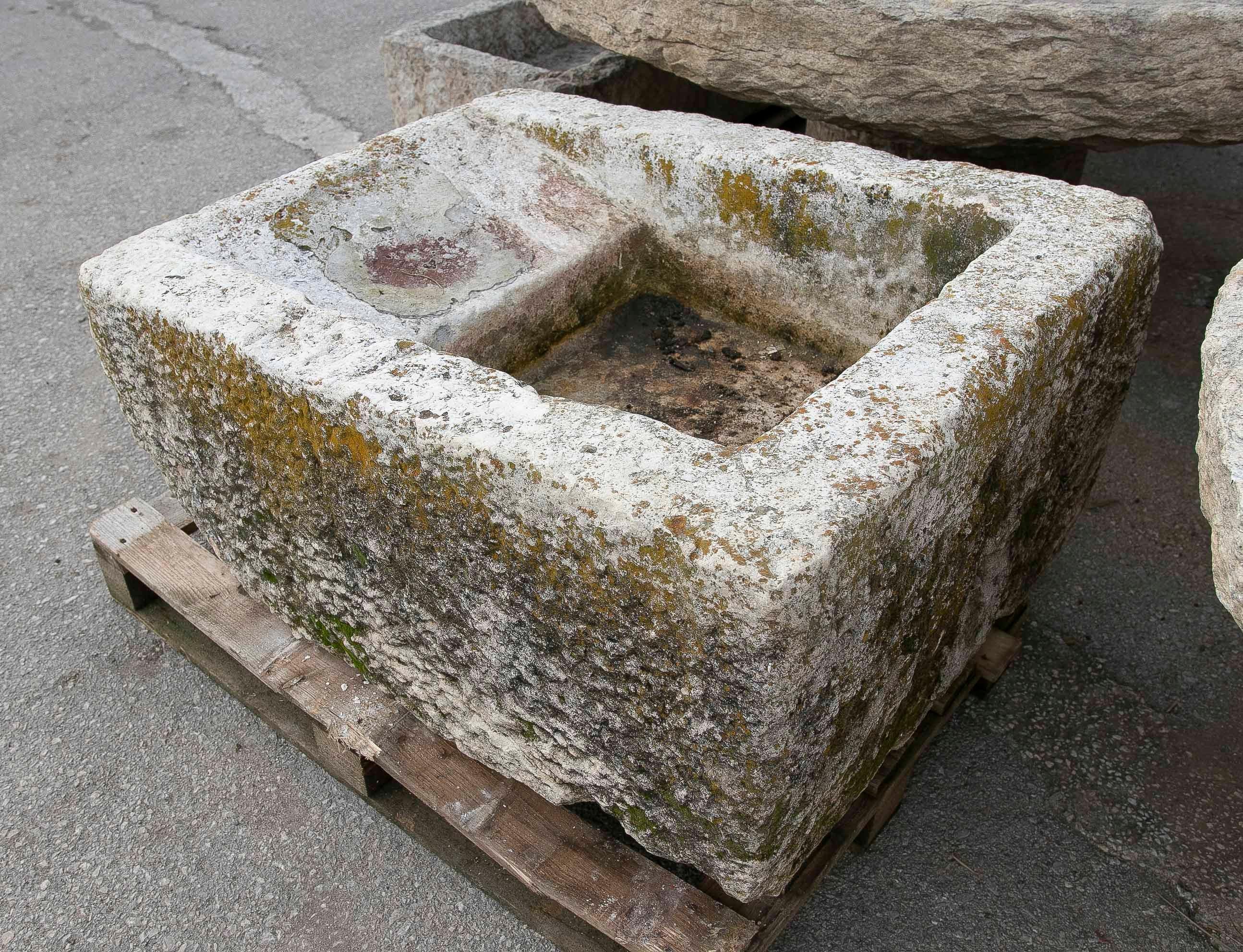 19th Antique Carved Stone Laundry Sink with Natural Patina For Sale 6