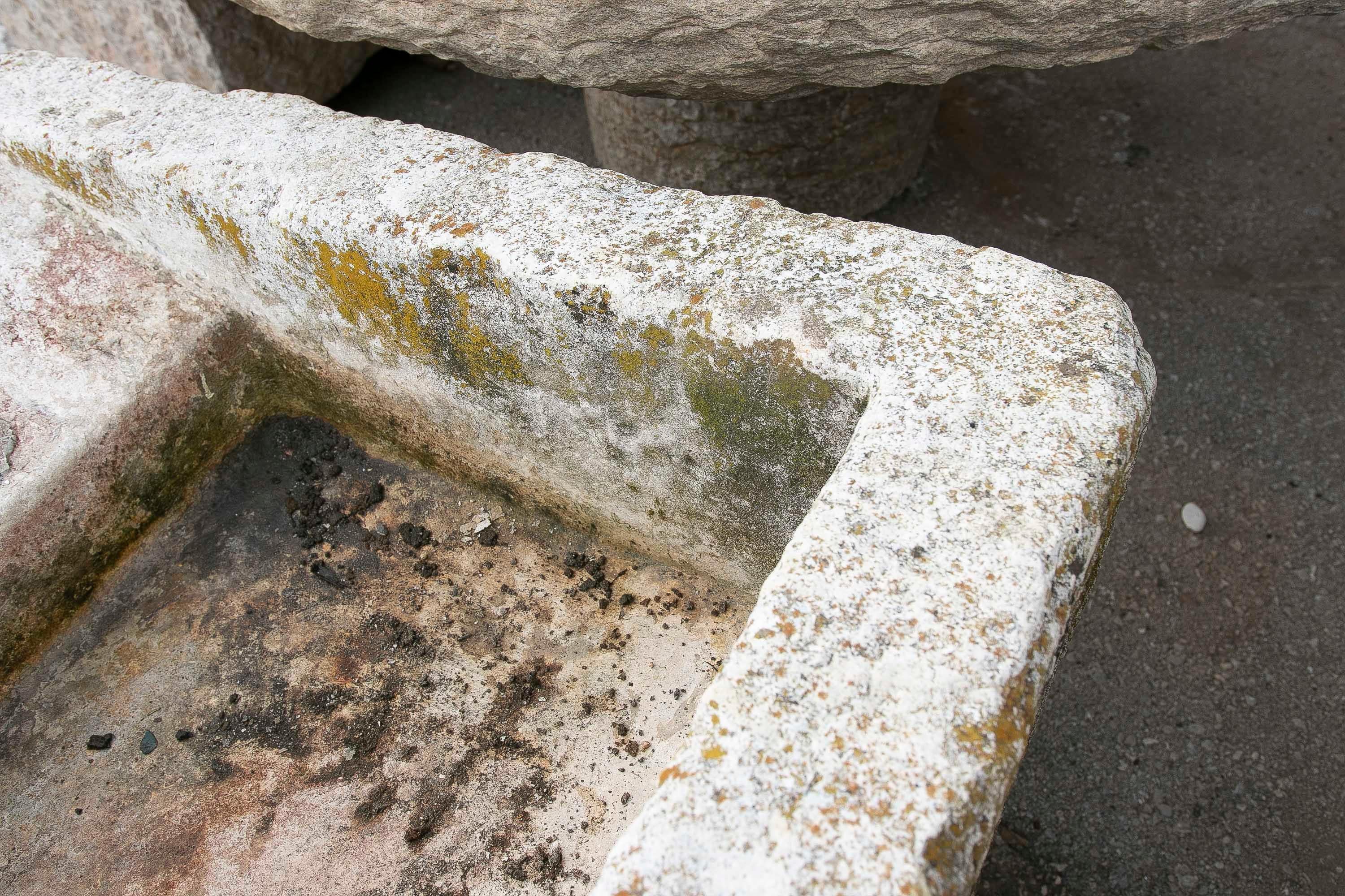 19th Antique Carved Stone Laundry Sink with Natural Patina For Sale 7