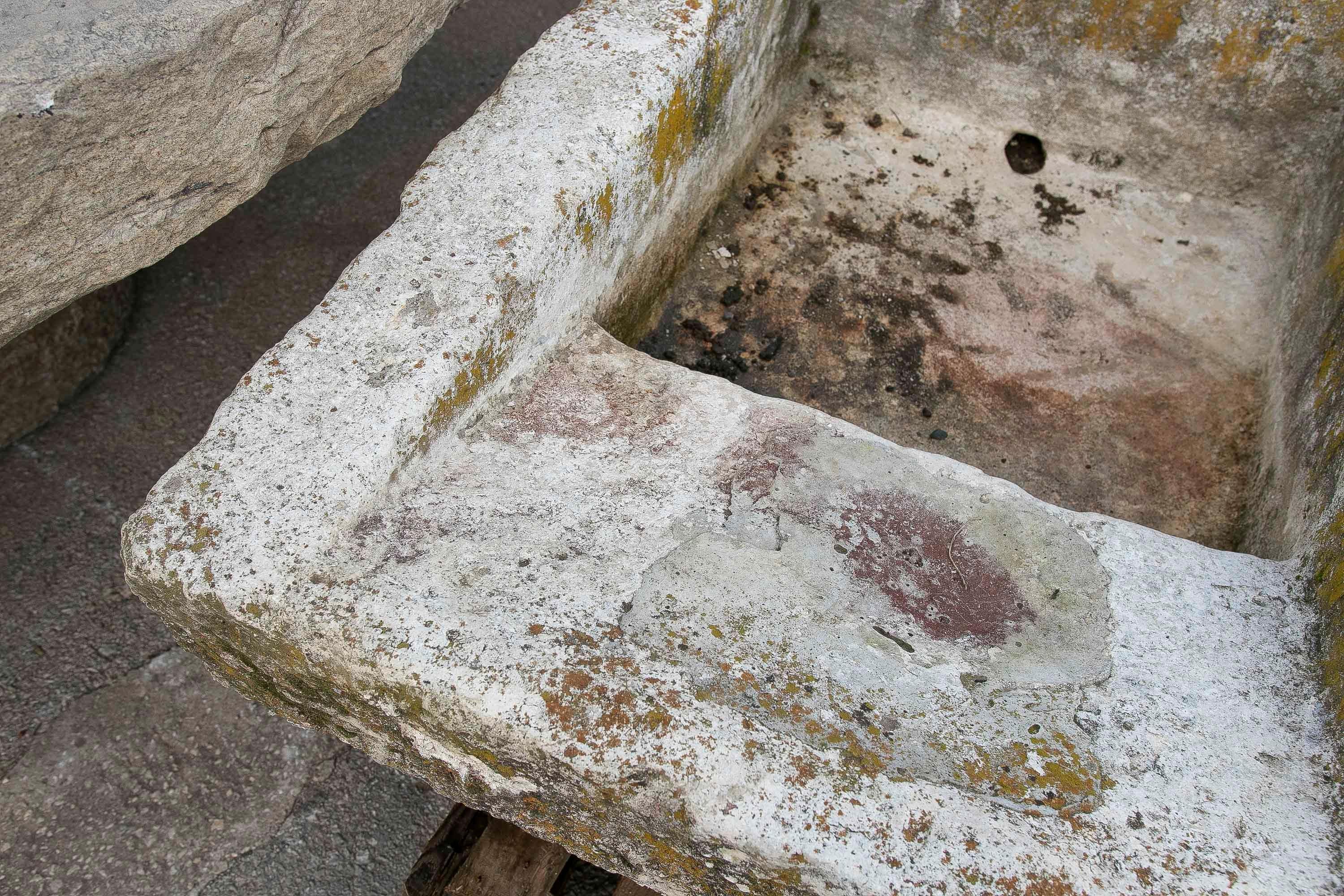Hand-Carved 19th Antique Carved Stone Laundry Sink with Natural Patina For Sale
