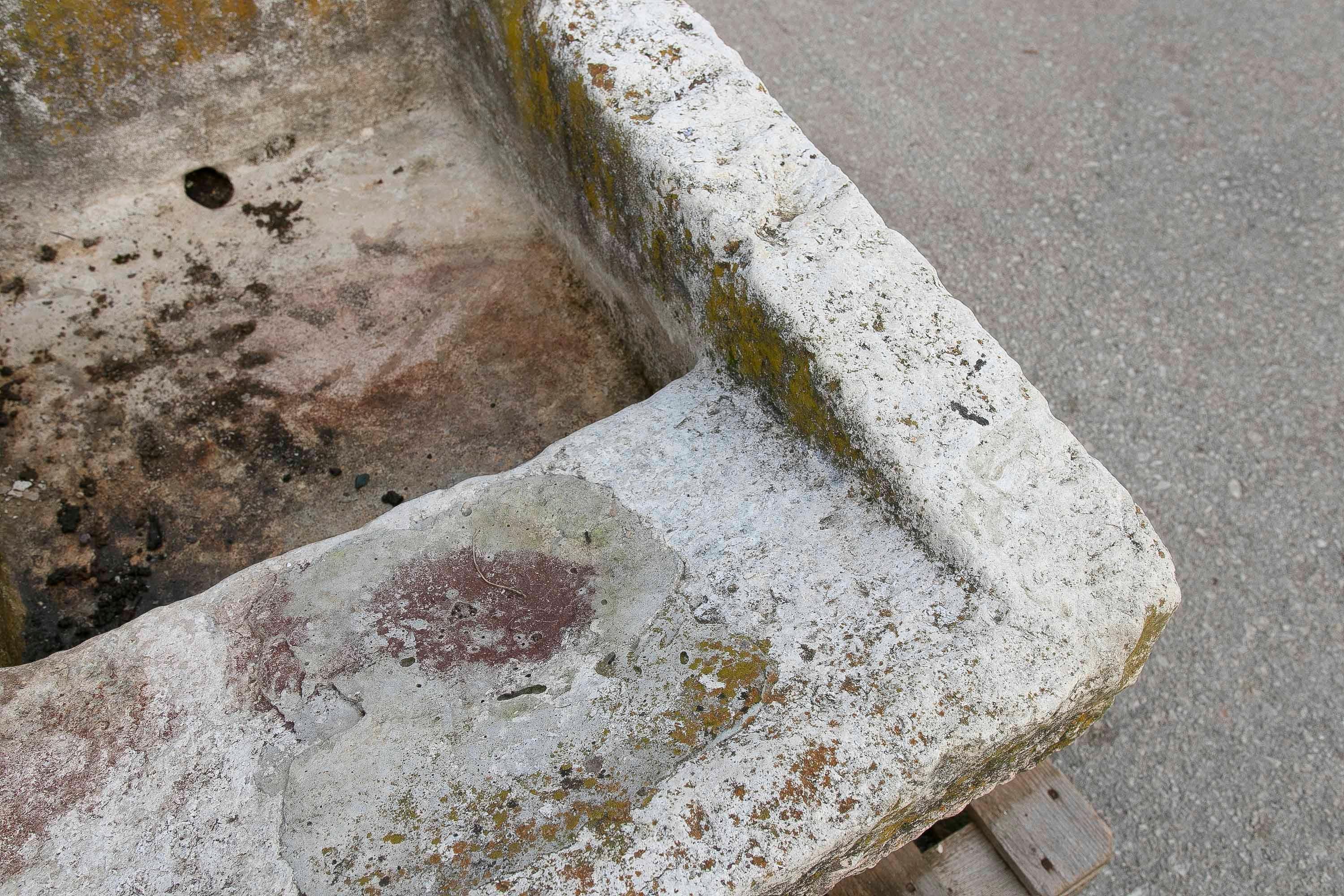19th Century 19th Antique Carved Stone Laundry Sink with Natural Patina For Sale