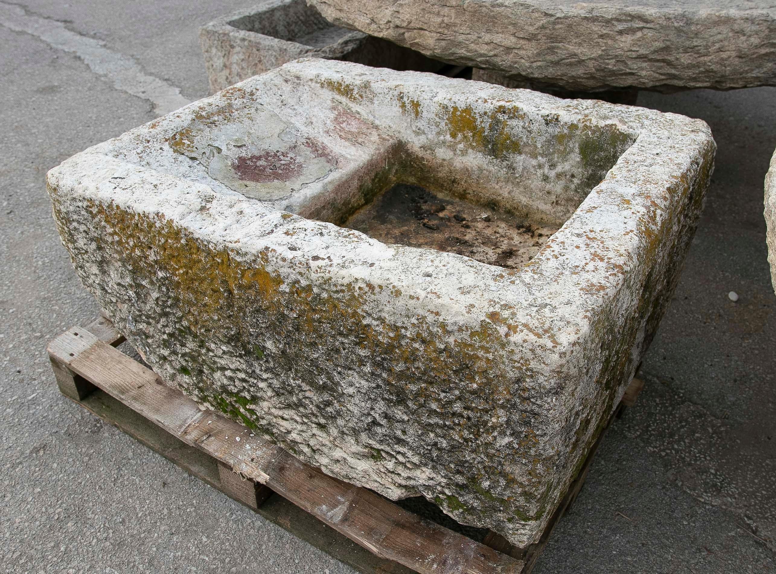 19th Antique Carved Stone Laundry Sink with Natural Patina For Sale 3