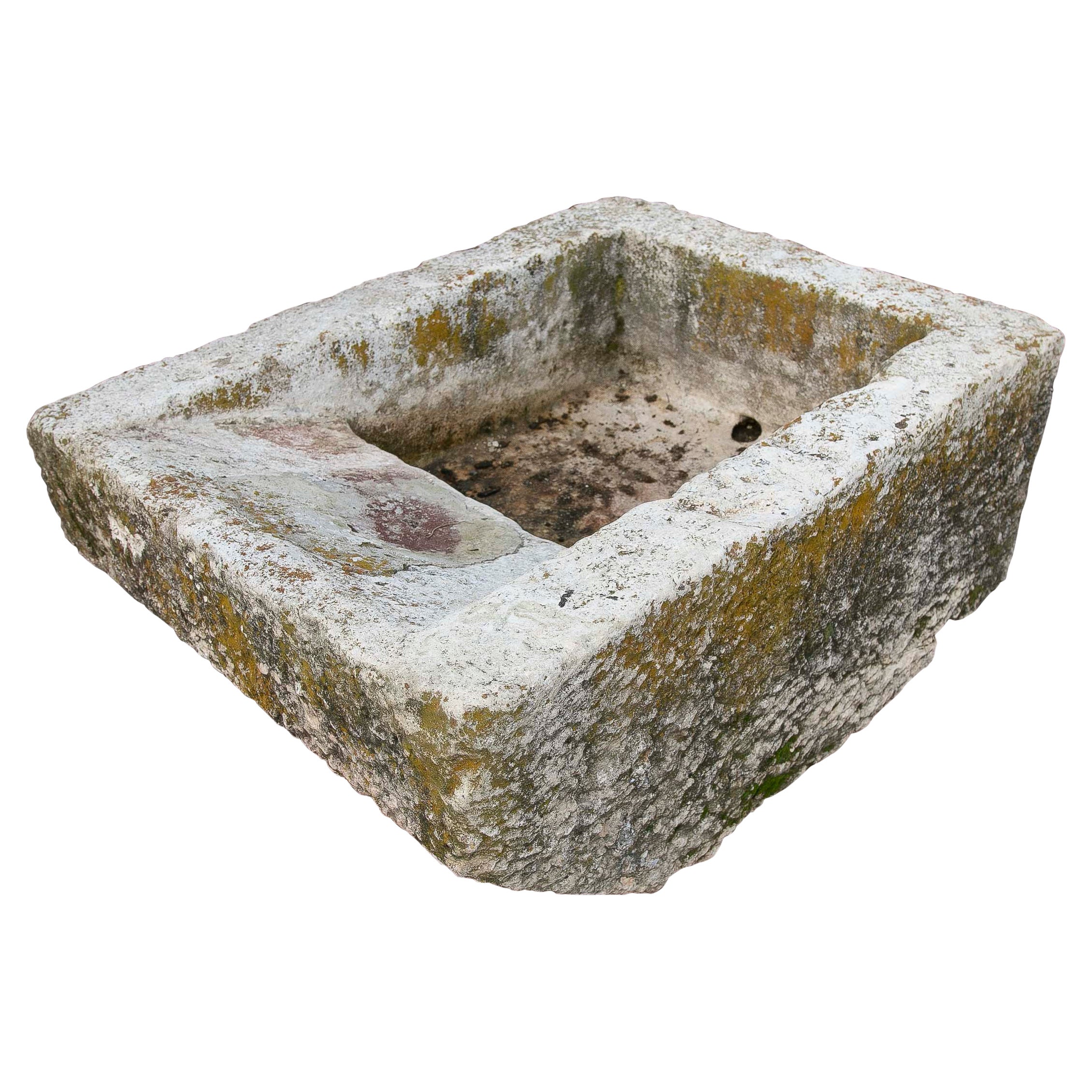 19th Antique Carved Stone Laundry Sink with Natural Patina For Sale