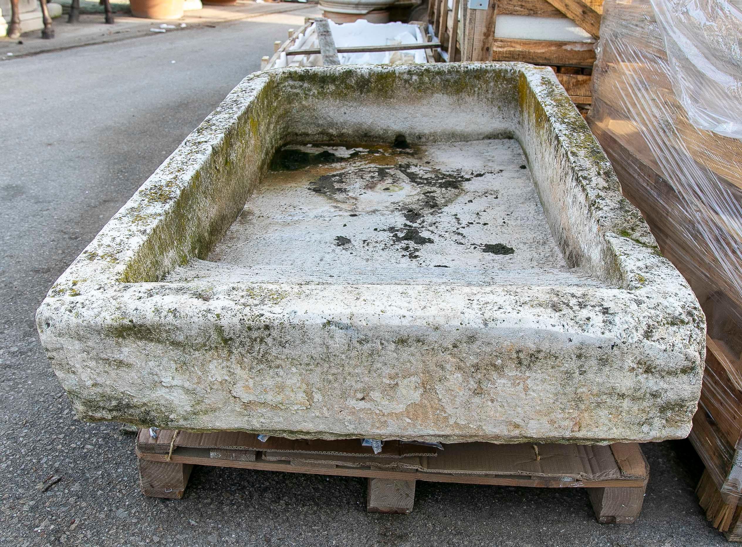 Spanish 19th Antique Carved Stone Washing Basin for Garden or Decorative Fountain For Sale