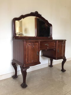 Chippendale Ball & Claw Mahogany Wood Dressing Table with Mirror, 19th Century