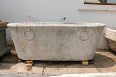 19th Antique Freestanding Carved Marble Bathtub with Relief Handles