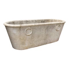 19th Antique Freestanding Carved Marble Bathtub with Relief Handles