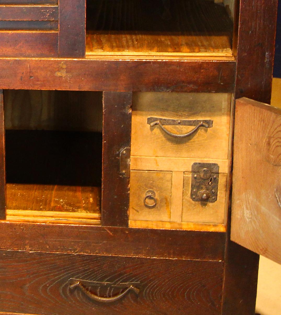 19th Century 19th Antique Japanese Choba Tansu Keyaki and Kiri Wood