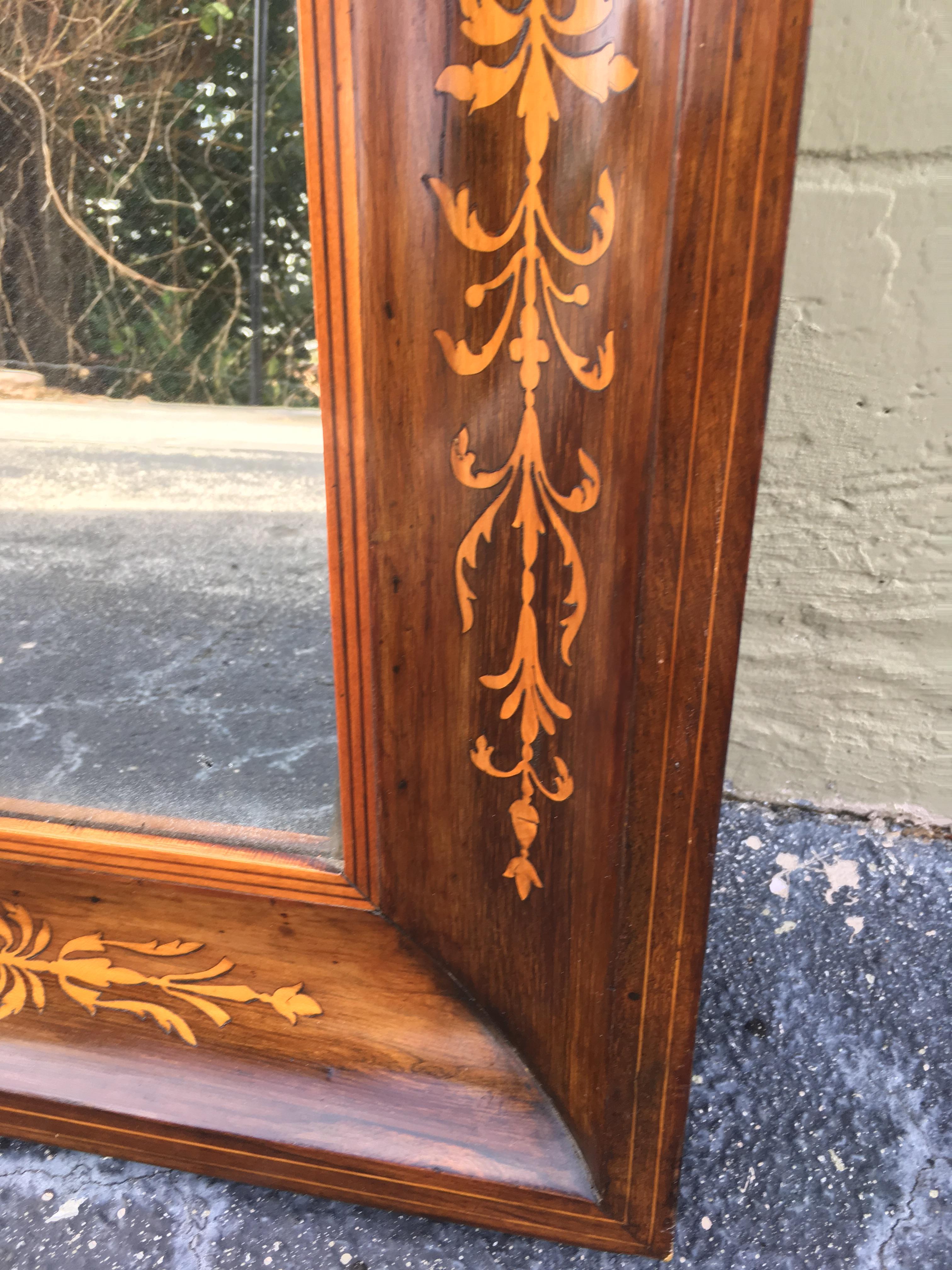 19th Antique Marquetry Inlaid Mahogany Mirror 4