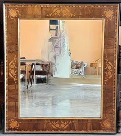 19th Antique Marquetry Inlaid Mahogany Mirror