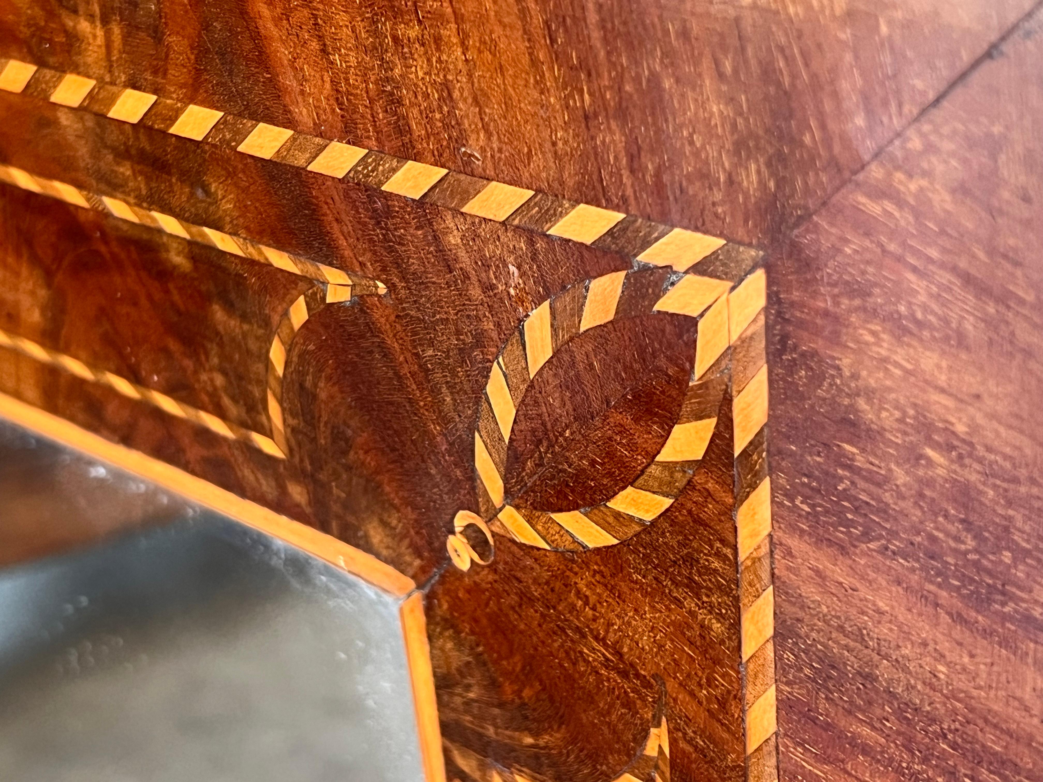 19th Century 19th Antique Marquetry Inlaid Mahogany Mirror For Sale