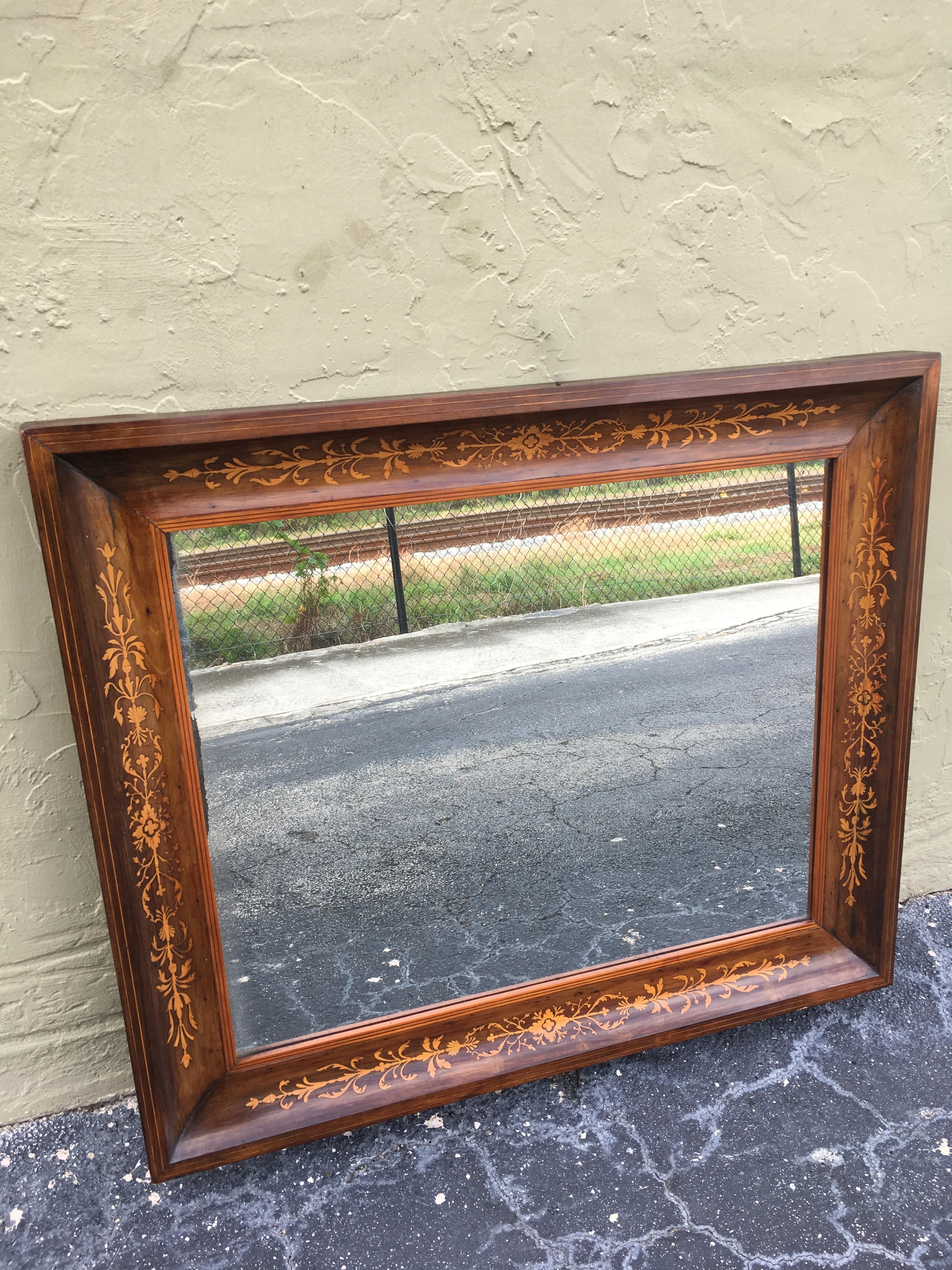 19th Antique Marquetry Inlaid Mahogany Mirror 3