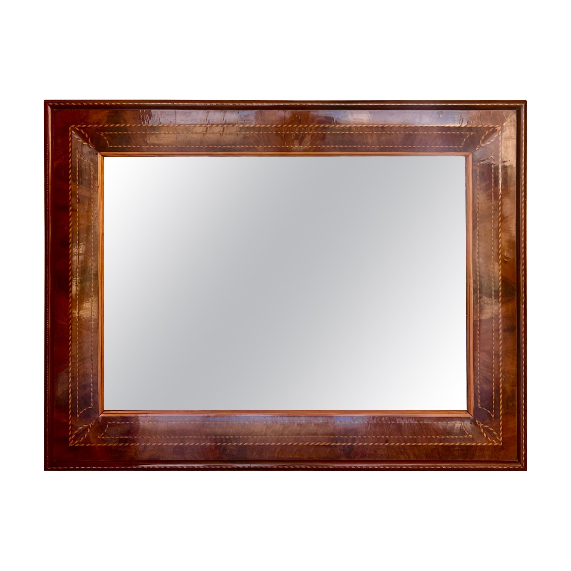 19th Antique Marquetry Inlaid Mahogany Mirror