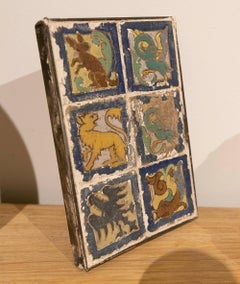 19th Antique Panel of Polychrome Tiles with Fantastic Animal Motifs