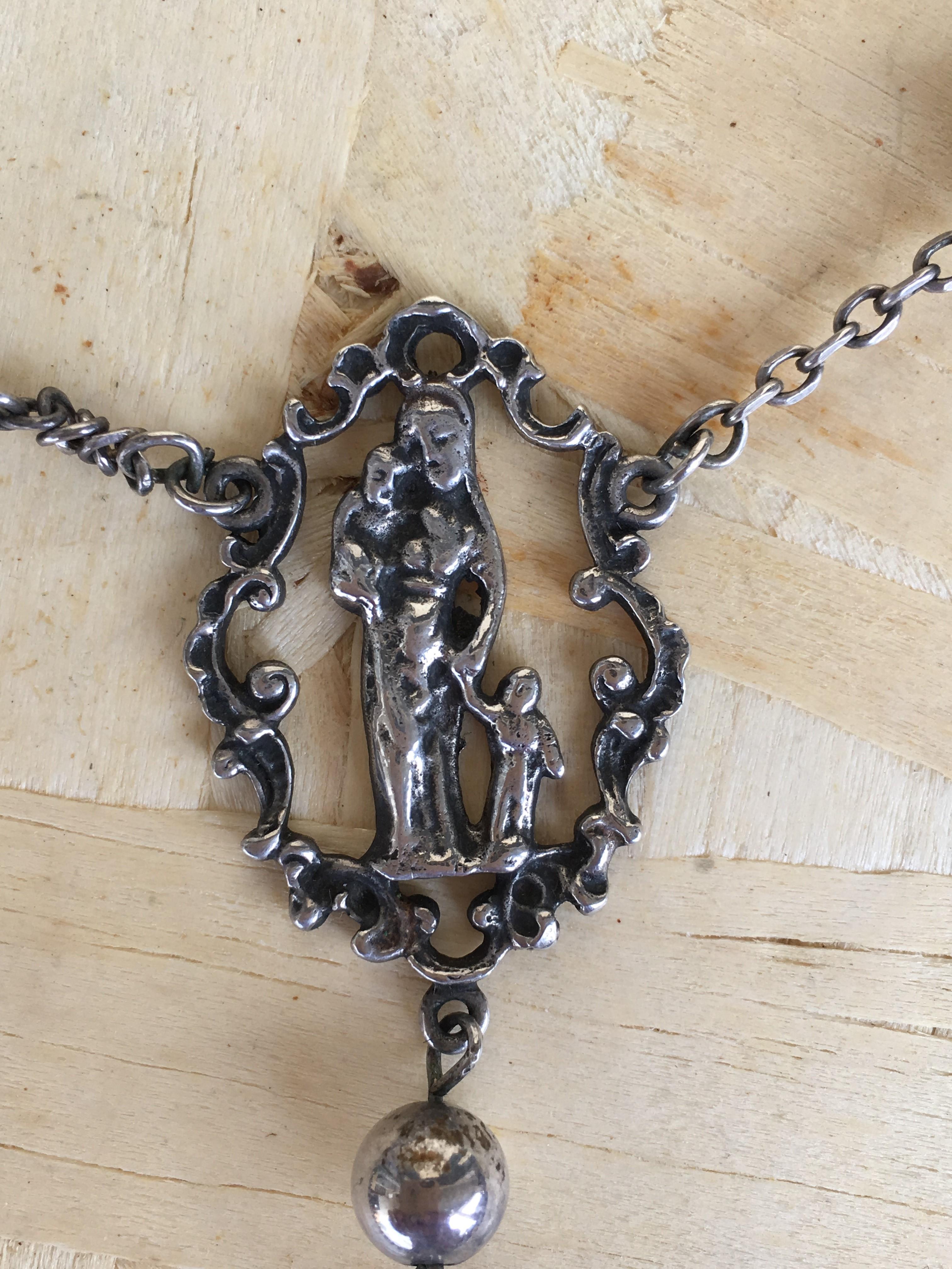 19th Century 19th Antique Silver Rosary with Two Religious Scenes