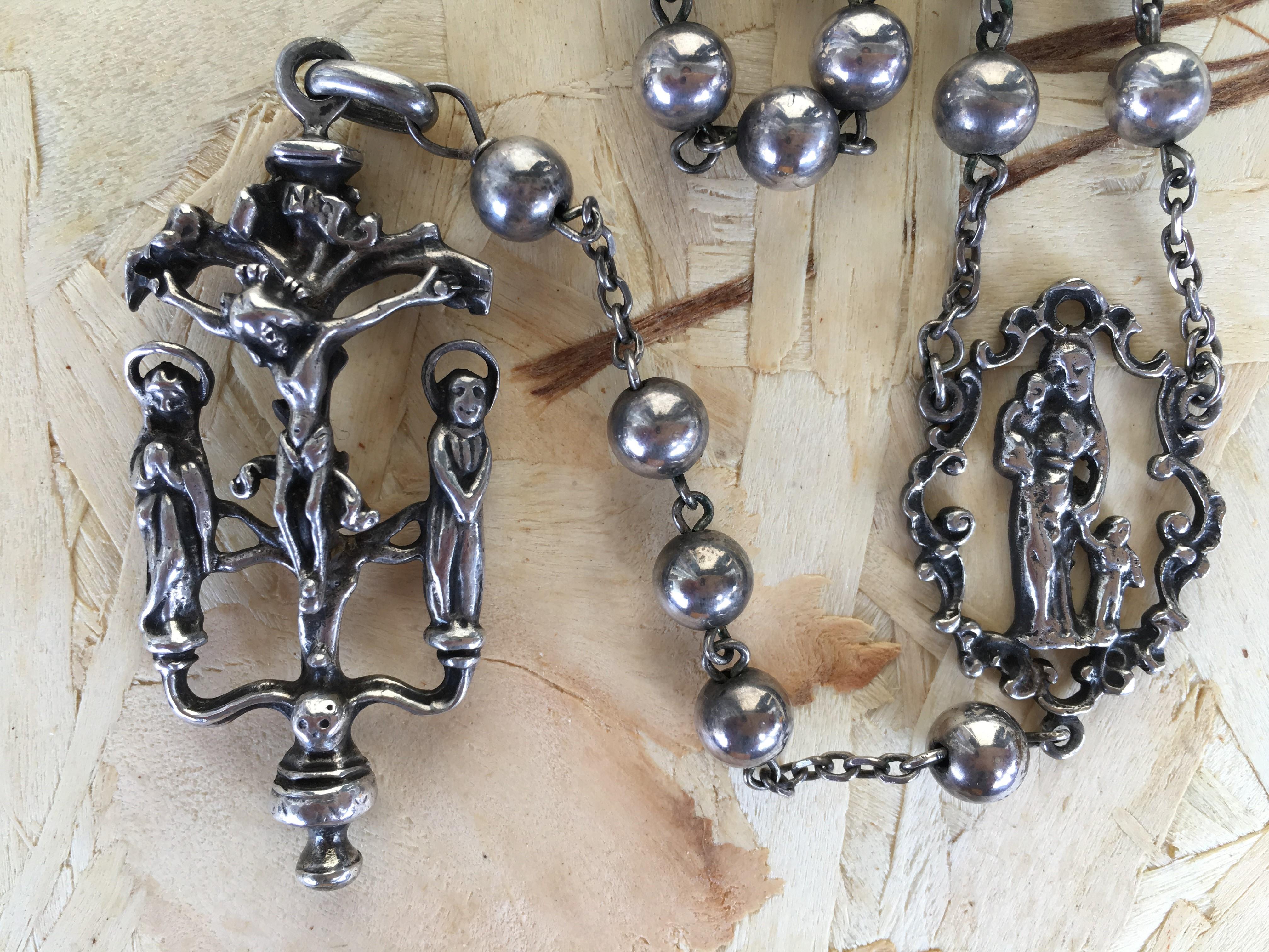 19th Antique Silver Rosary with Two Religious Scenes 1