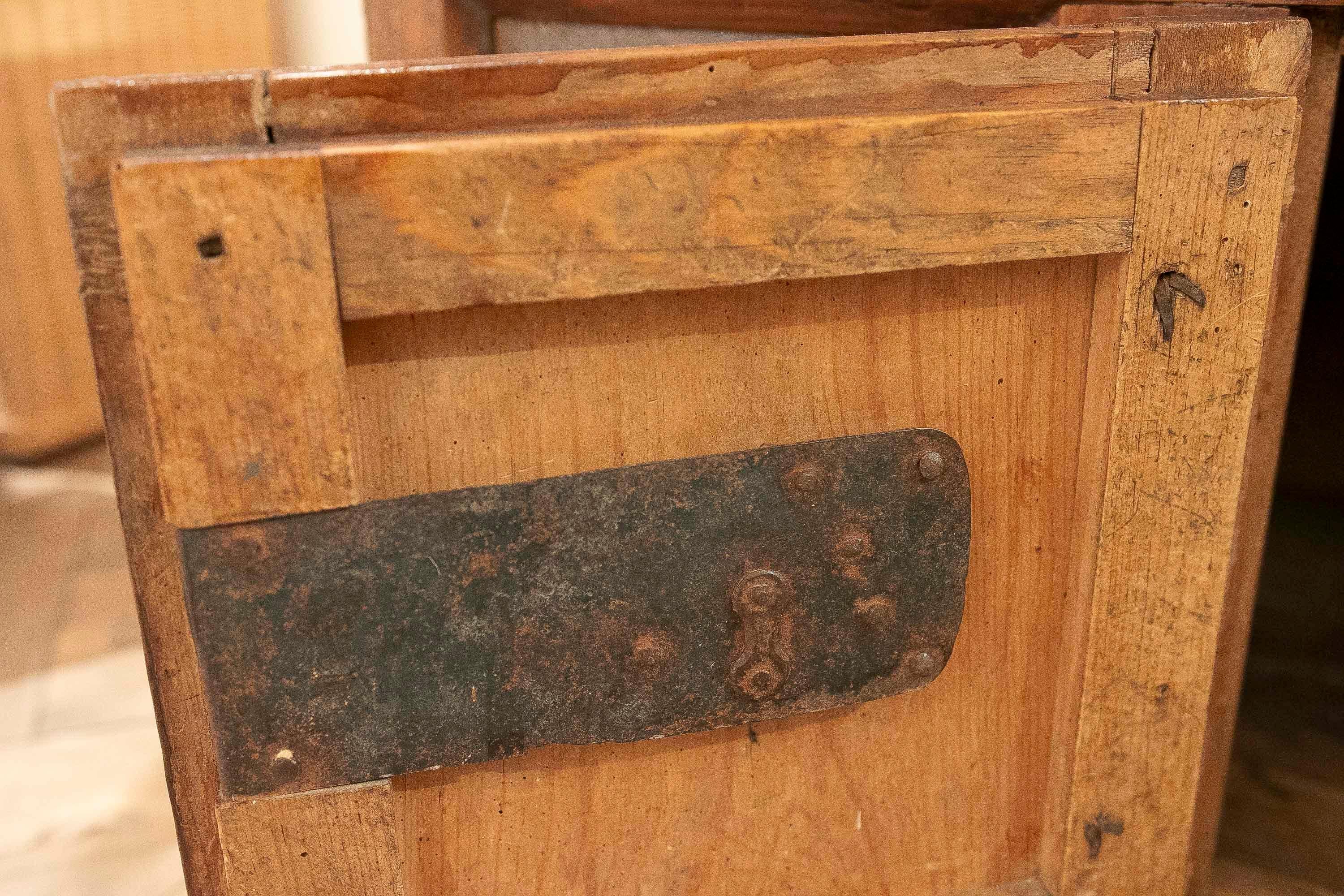 XIXe siècle 19th Antique Spanish Wooden Bench with High Backrest and Storage Underneath. en vente