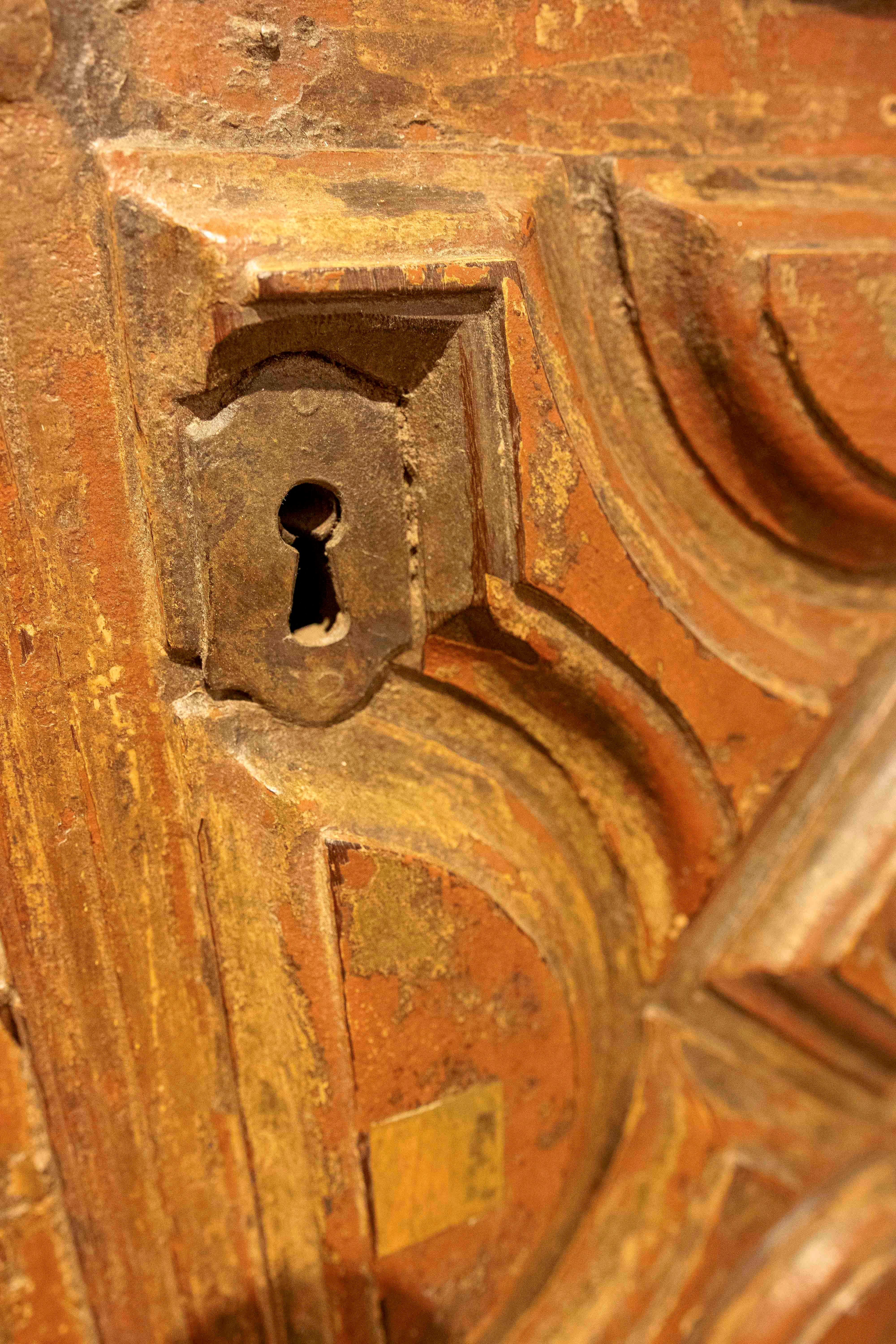 18th Antique Wooden Door Carved with Floral Motifs and Curvilinear Geometry For Sale 6
