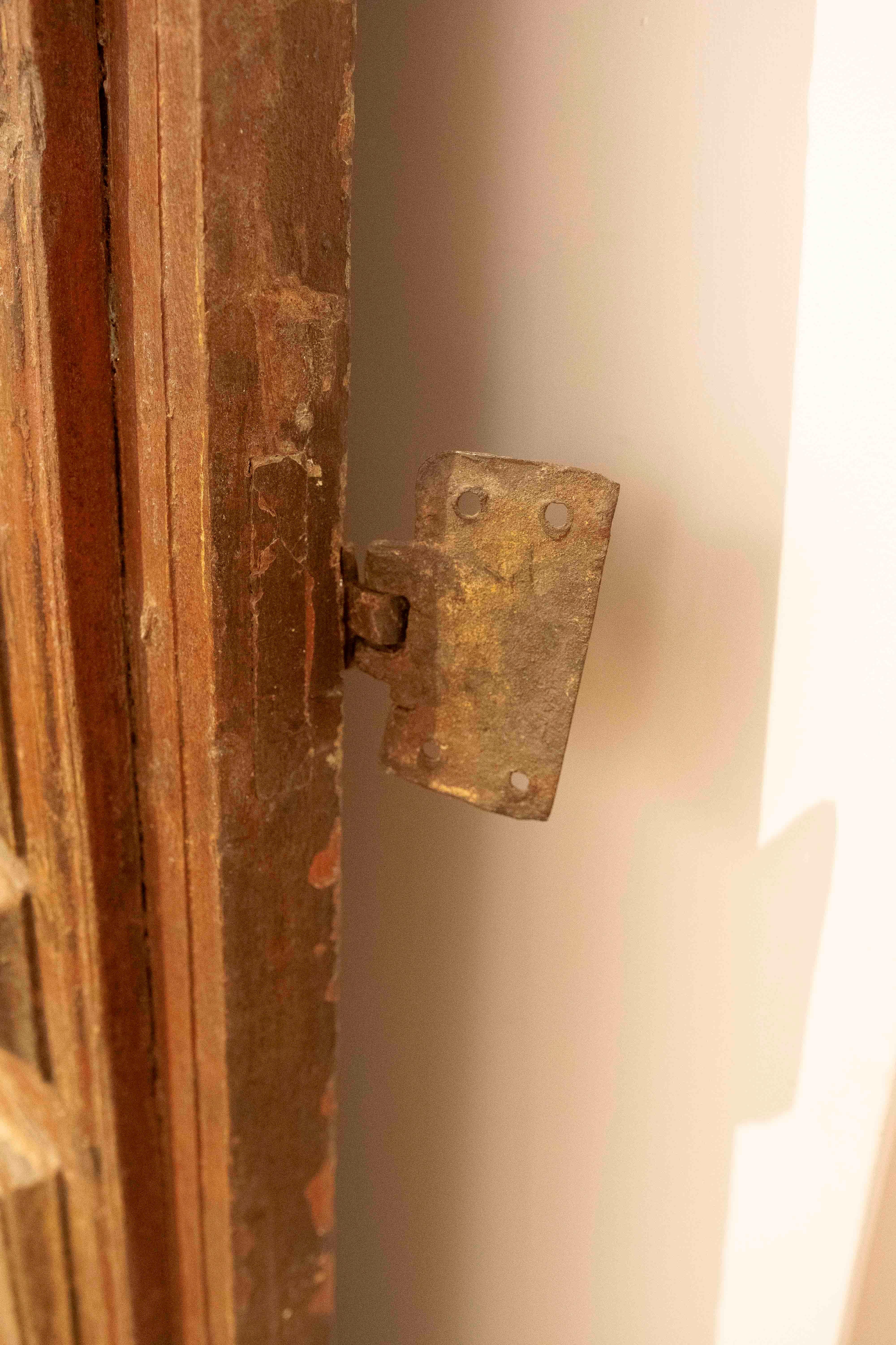 18th Antique Wooden Door Carved with Floral Motifs and Curvilinear Geometry For Sale 8