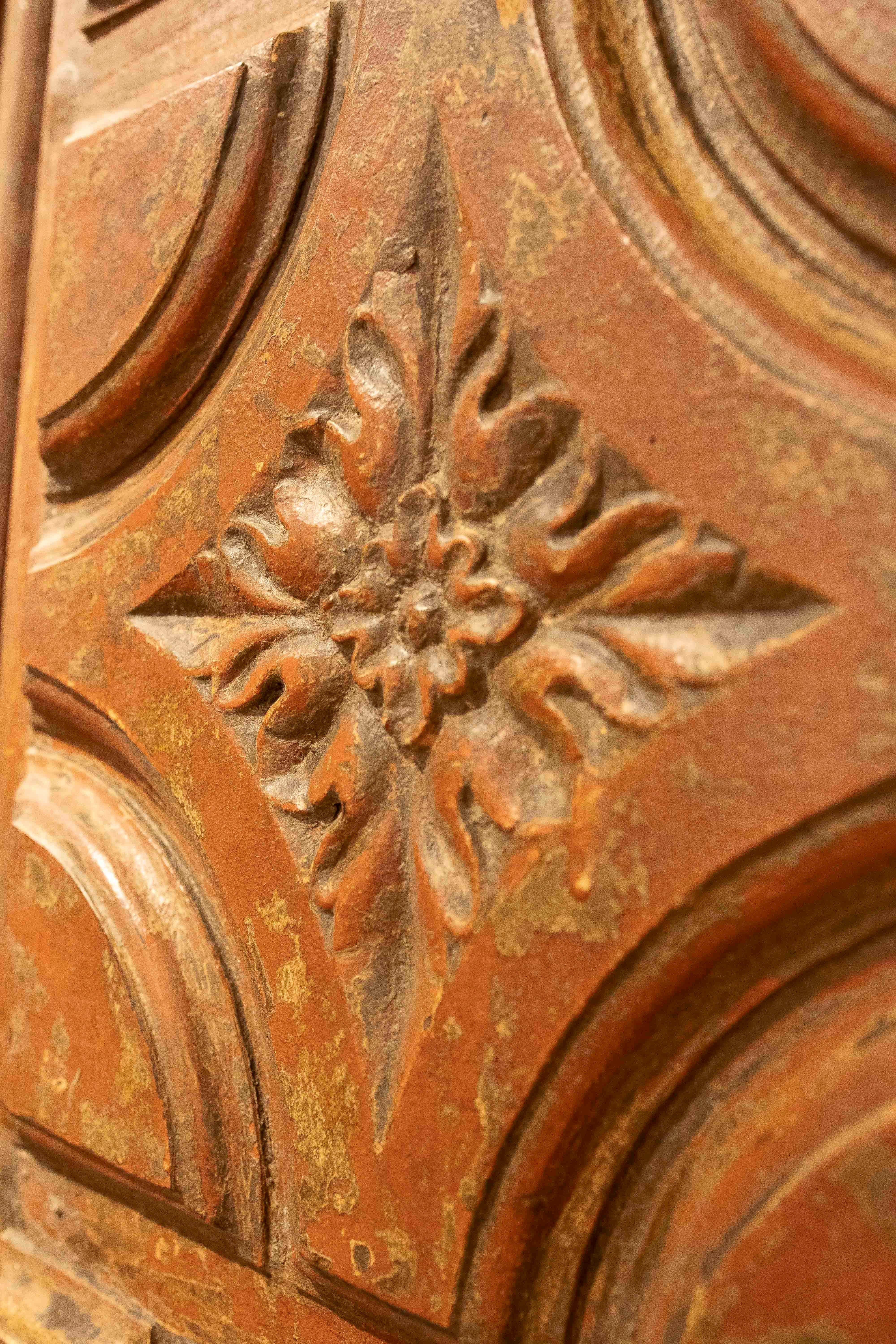 18th Antique Wooden Door Carved with Floral Motifs and Curvilinear Geometry For Sale 10
