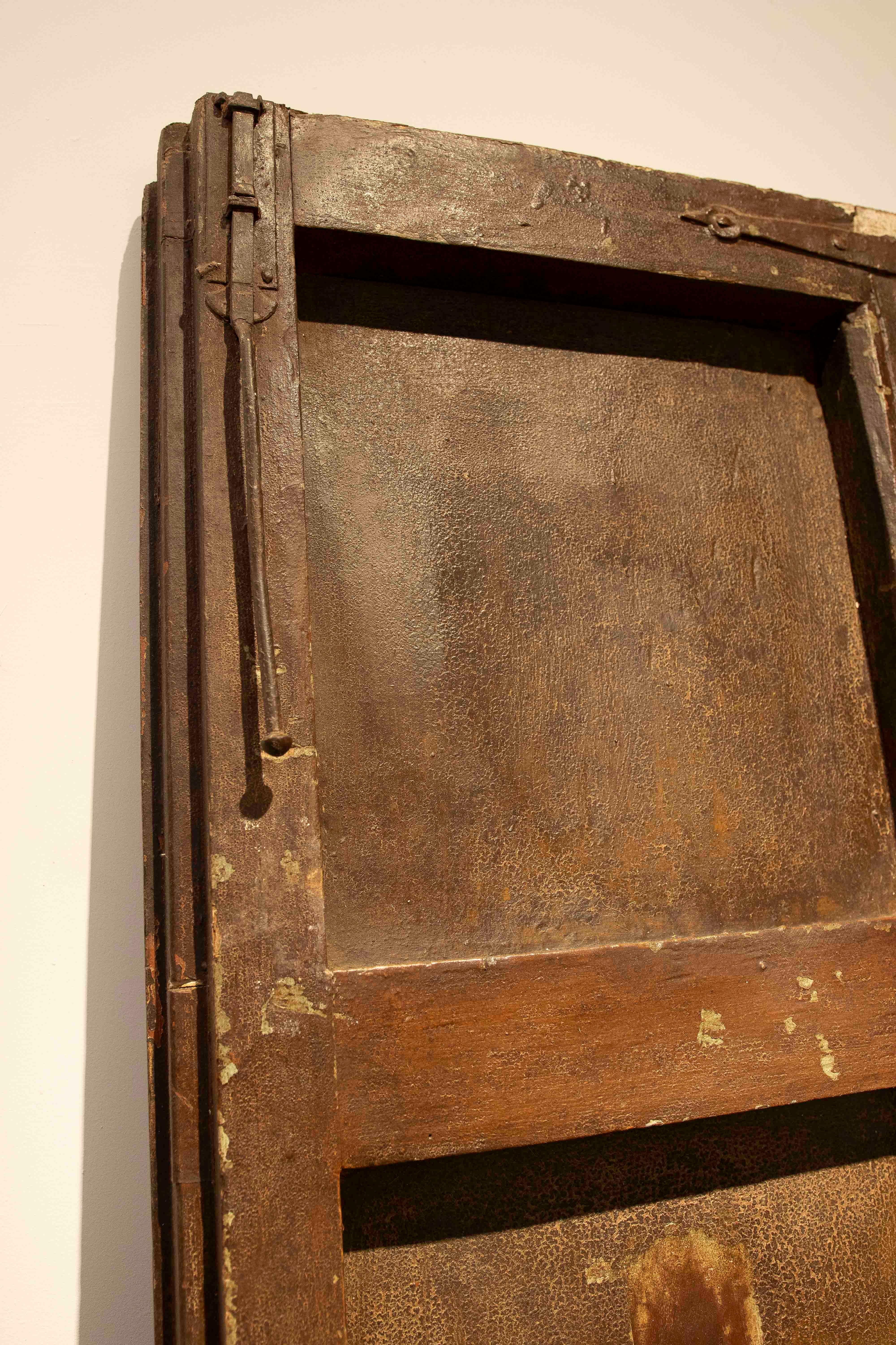 18th Antique Wooden Door Carved with Floral Motifs and Curvilinear Geometry For Sale 13