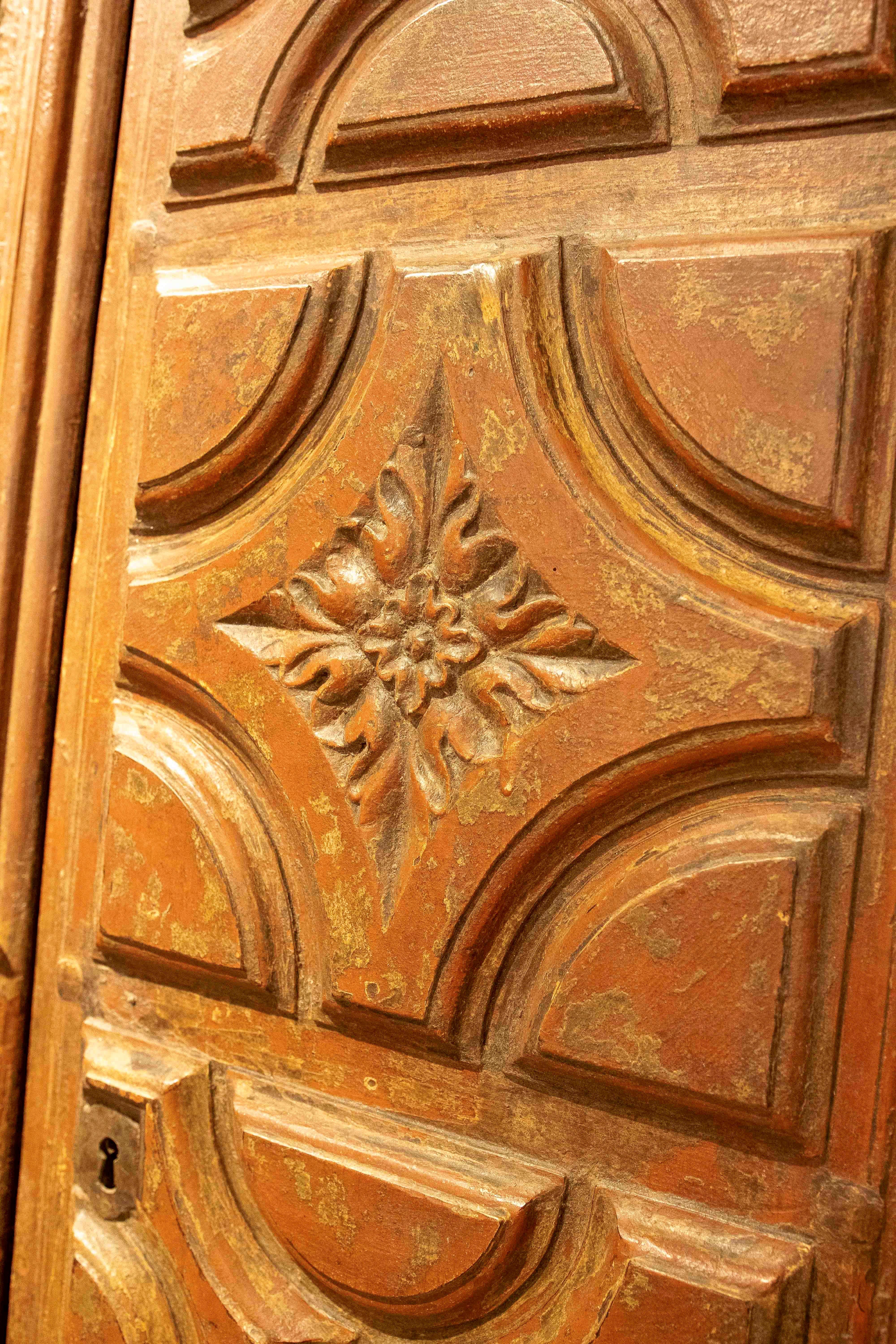 18th Century and Earlier 18th Antique Wooden Door Carved with Floral Motifs and Curvilinear Geometry For Sale