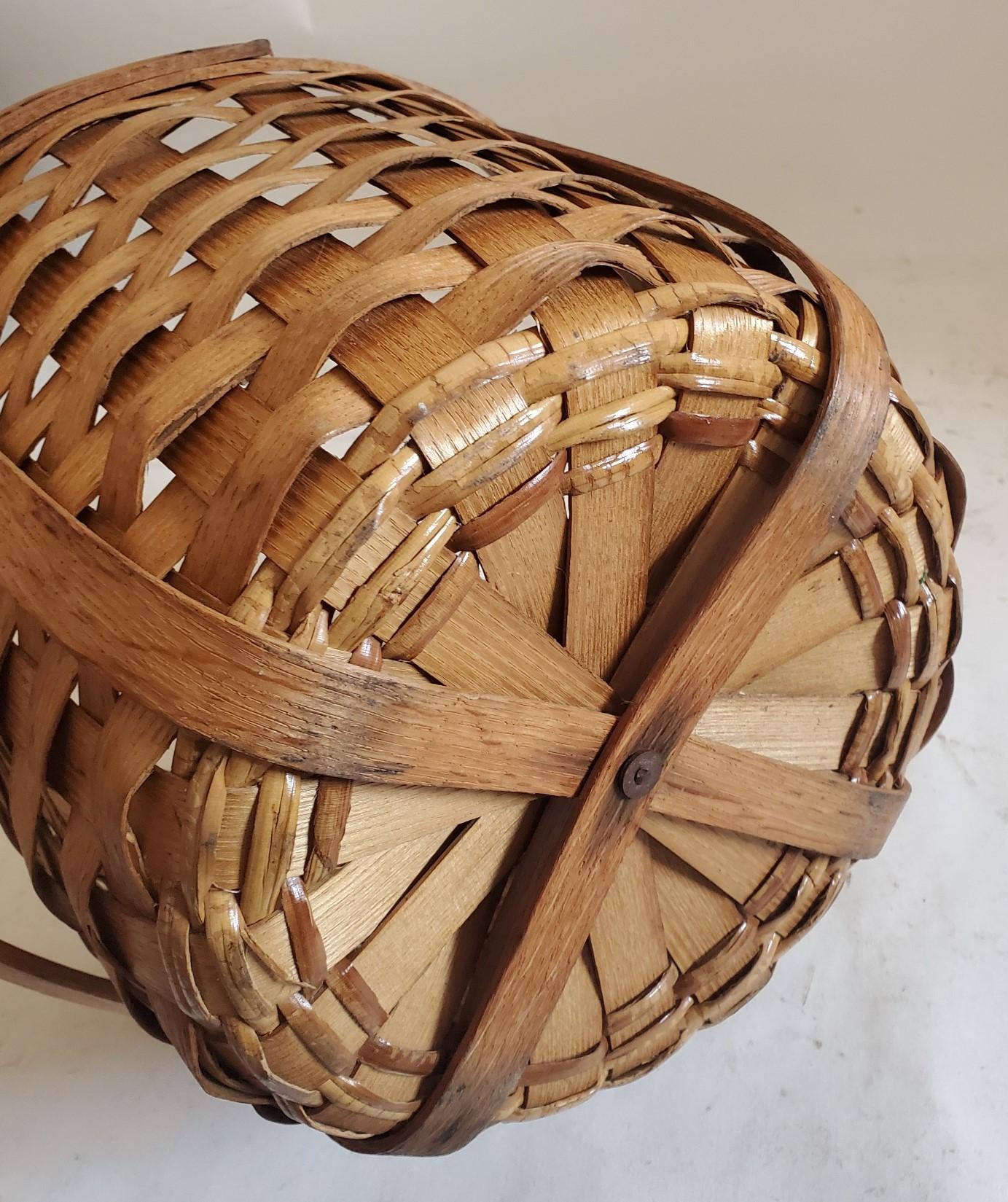 Hand-Crafted 19th Century Apple Basket with Swing Handle