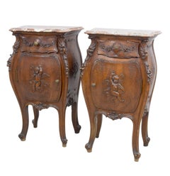 19th Baroque Louis XV Rococo Style Walnut Bedside Table with Putti