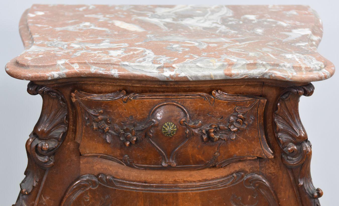 European 19th Baroque Louis XV Rococo Style Walnut Bedside Table with Putti