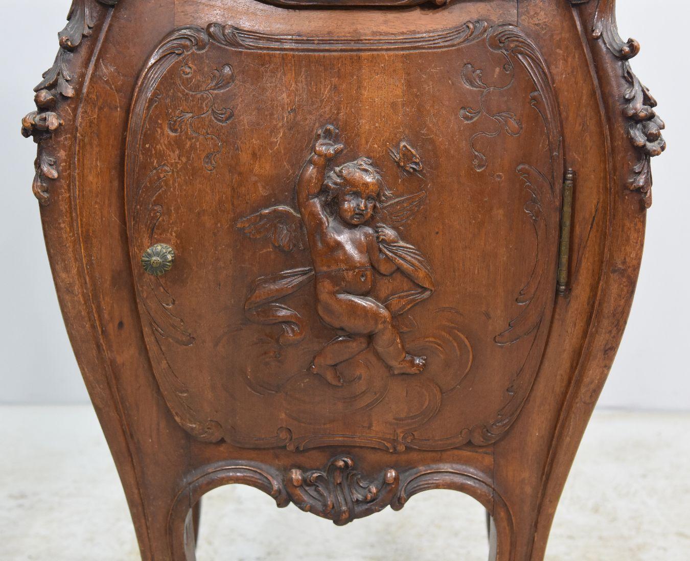 Carved 19th Baroque Louis XV Rococo Style Walnut Bedside Table with Putti