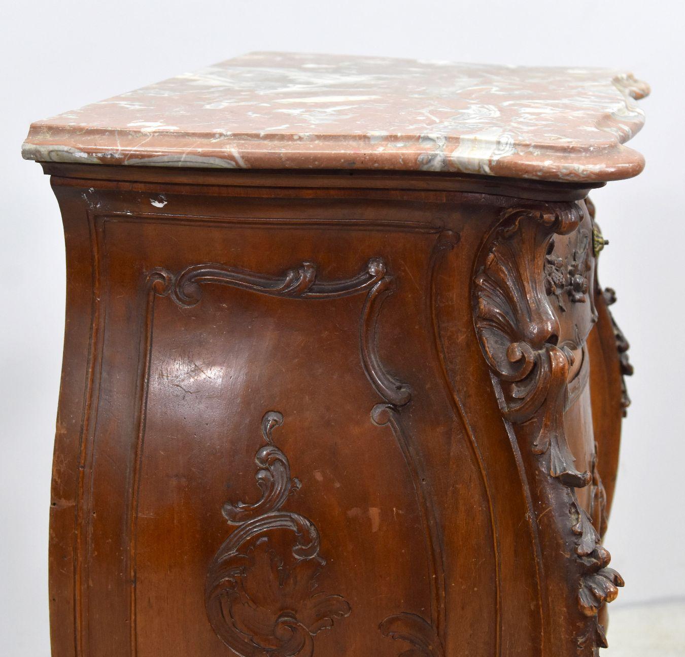 19th Baroque Louis XV Rococo Style Walnut Bedside Table with Putti 1