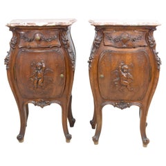 19th Baroque Louis XV Rococo Style Walnut Bedside Table with Putti