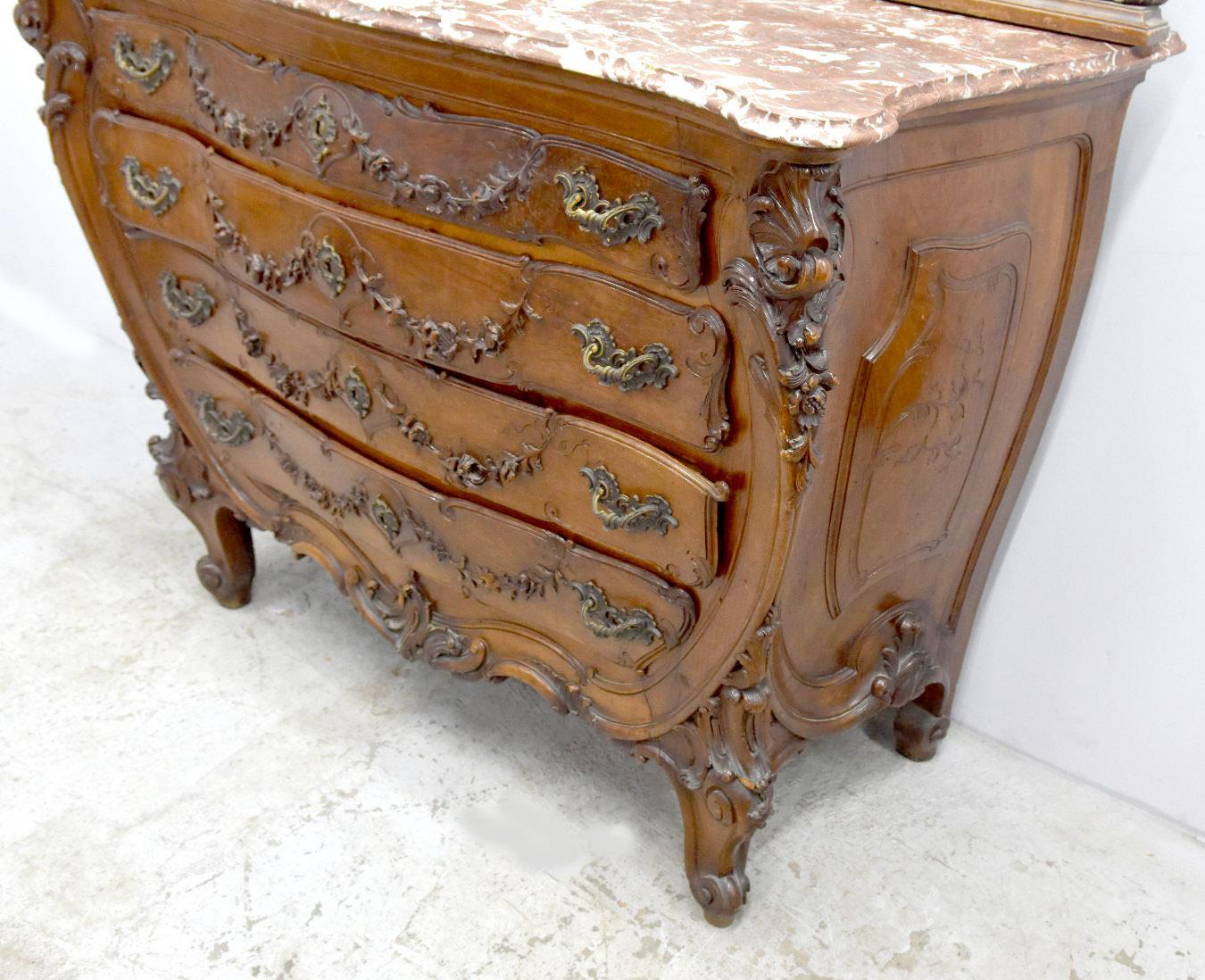 19th Baroque Louis XV Rococo Style Walnut Dressing Table with Putti For Sale 4
