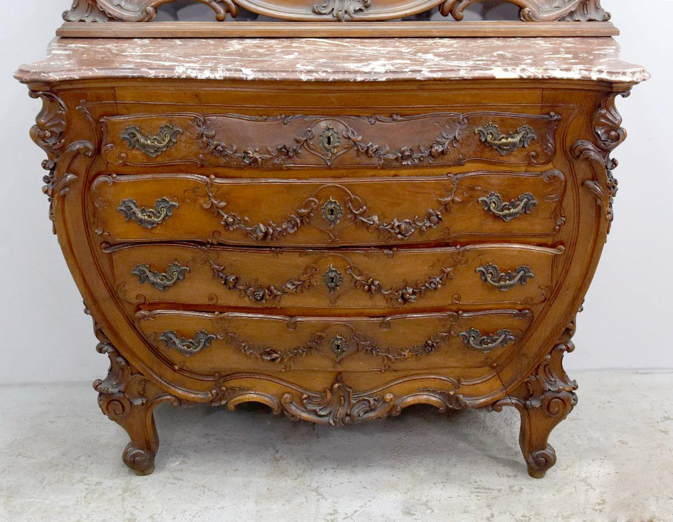 19th Baroque Louis XV Rococo Style Walnut Dressing Table with Putti For Sale 3