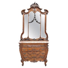 19th Baroque Louis XV Rococo Style Walnut Dressing Table with Putti