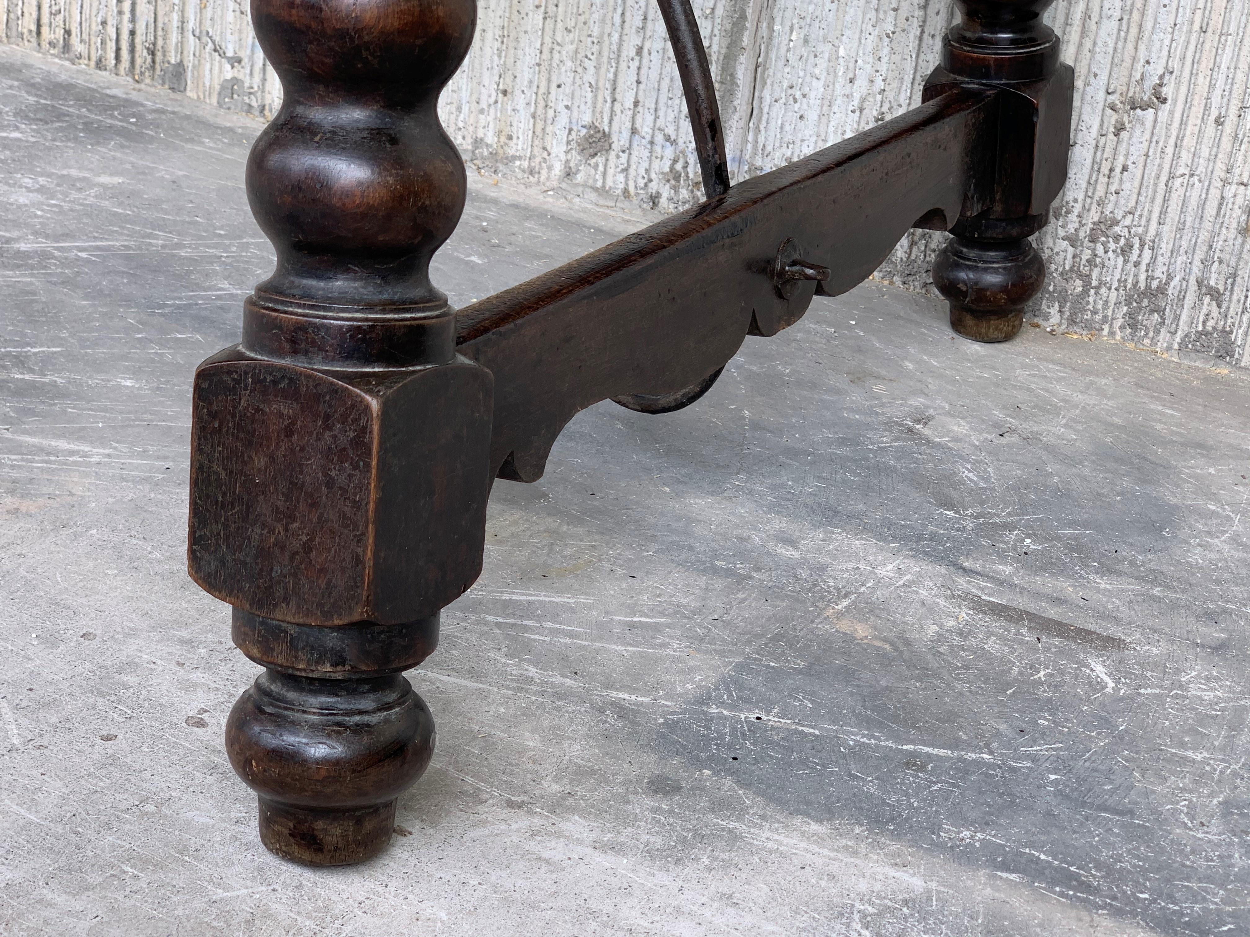 19th Baroque Spanish Farm Trestle Lyre Leg Dining Room Table with Forged Iron 7