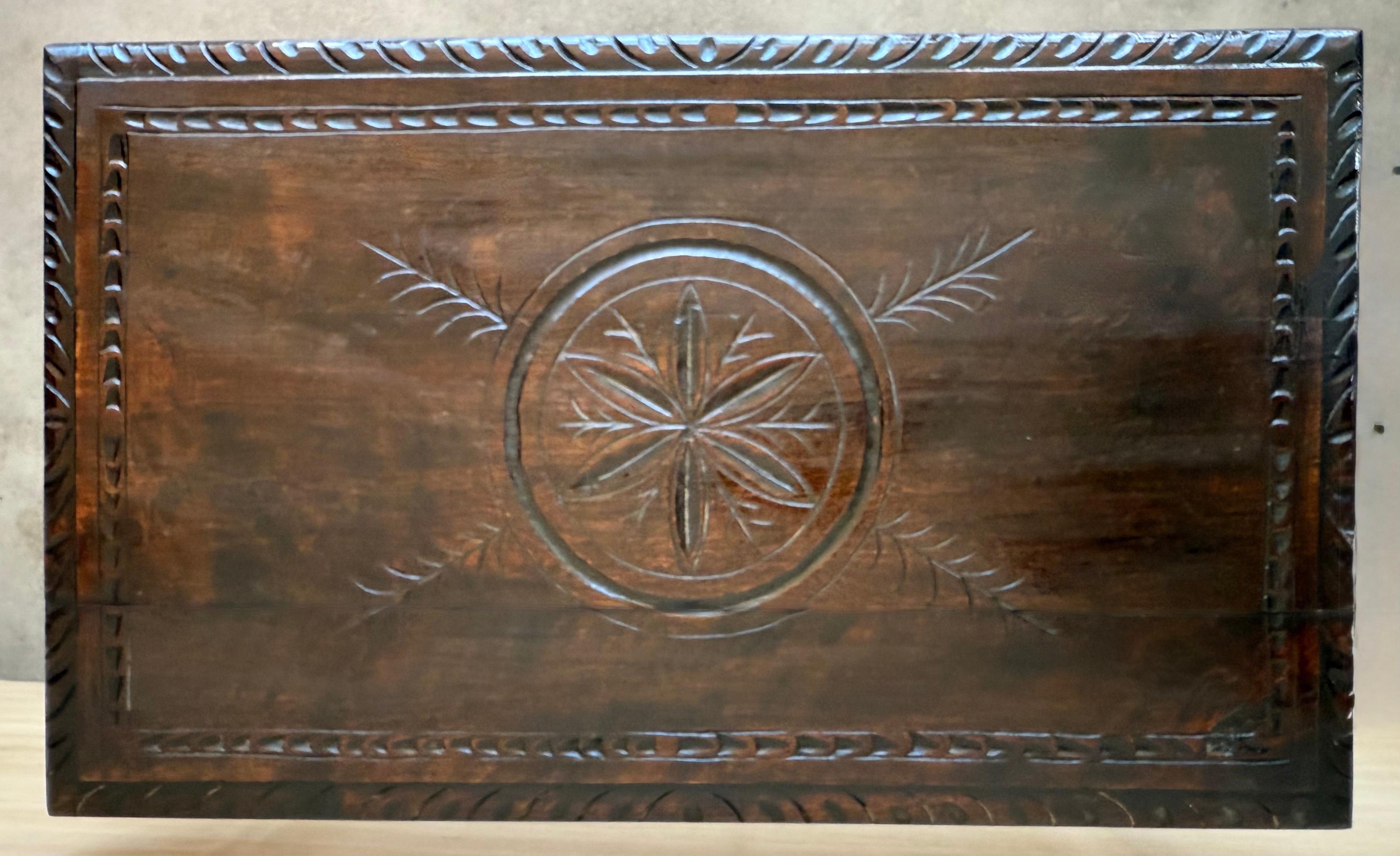 19th Century 19th  Baroque Spanish Side Table with Lyre Legs and Carved Edges For Sale