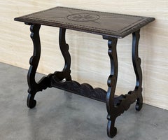 19th  Baroque Spanish Side Table with Lyre Legs and Carved Edges