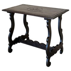 19th  Baroque Spanish Side Table with Lyre Legs and Carved Edges