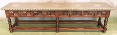 19th Bench or Console Table with Zinc Top and Four Drawers with Handles